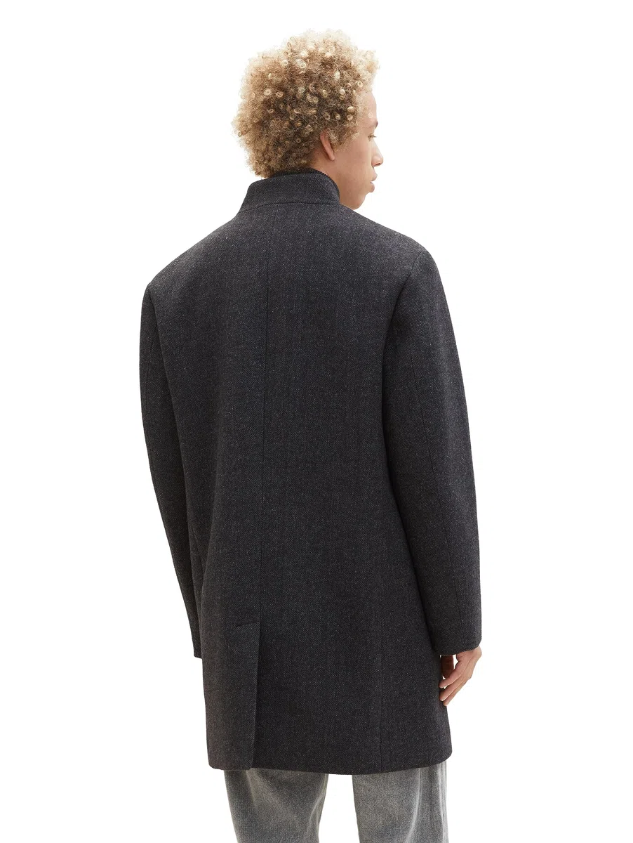 TOM TAILOR Denim Herren 3-Knopf Wollmantel mit Stehkragen