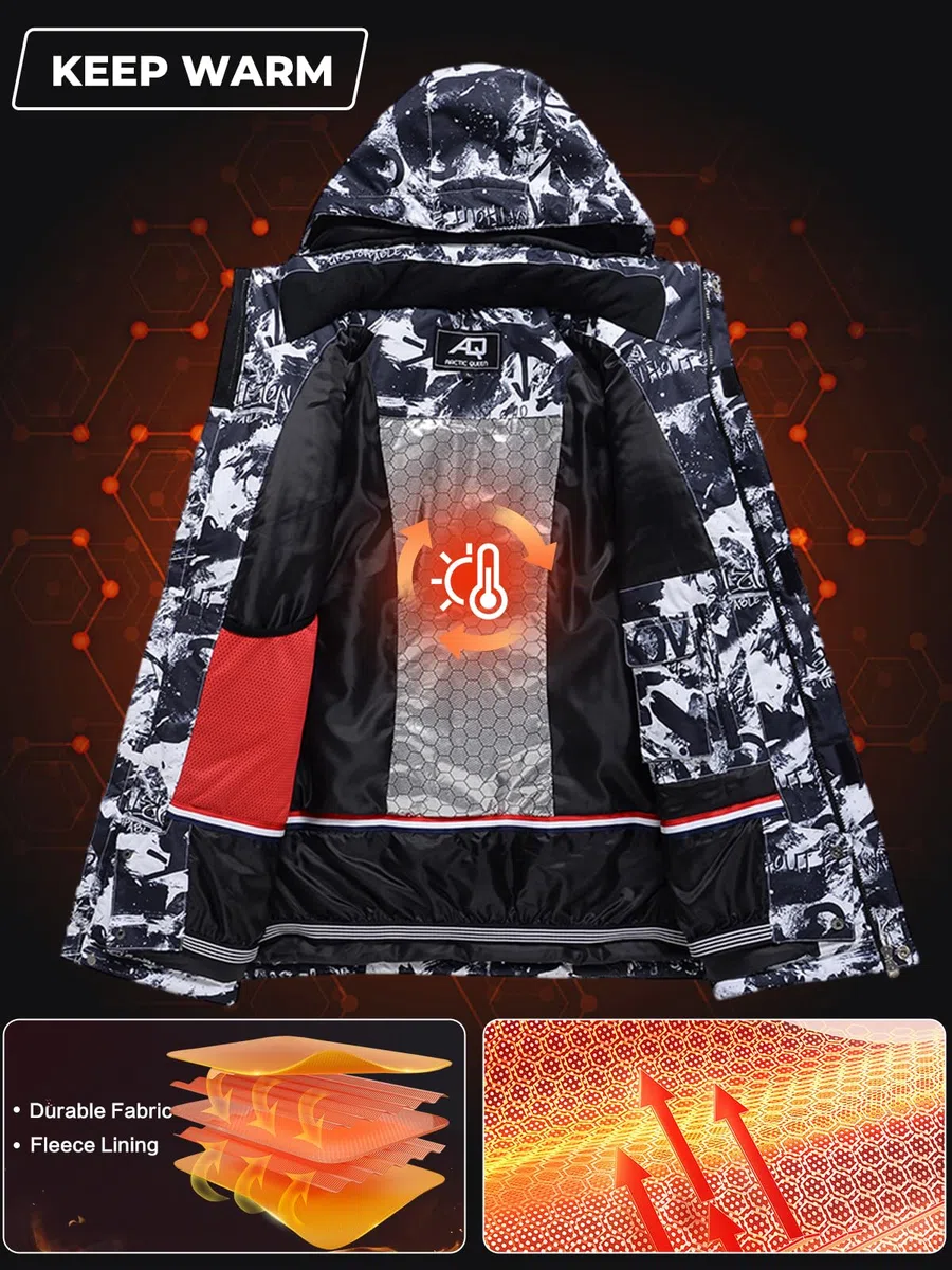 HOUZONIY Herren Skianzug Set Herren Schneeanzug Warmer Winddichter 2-Teiliger Schneeanzug(209+Weiß L)
