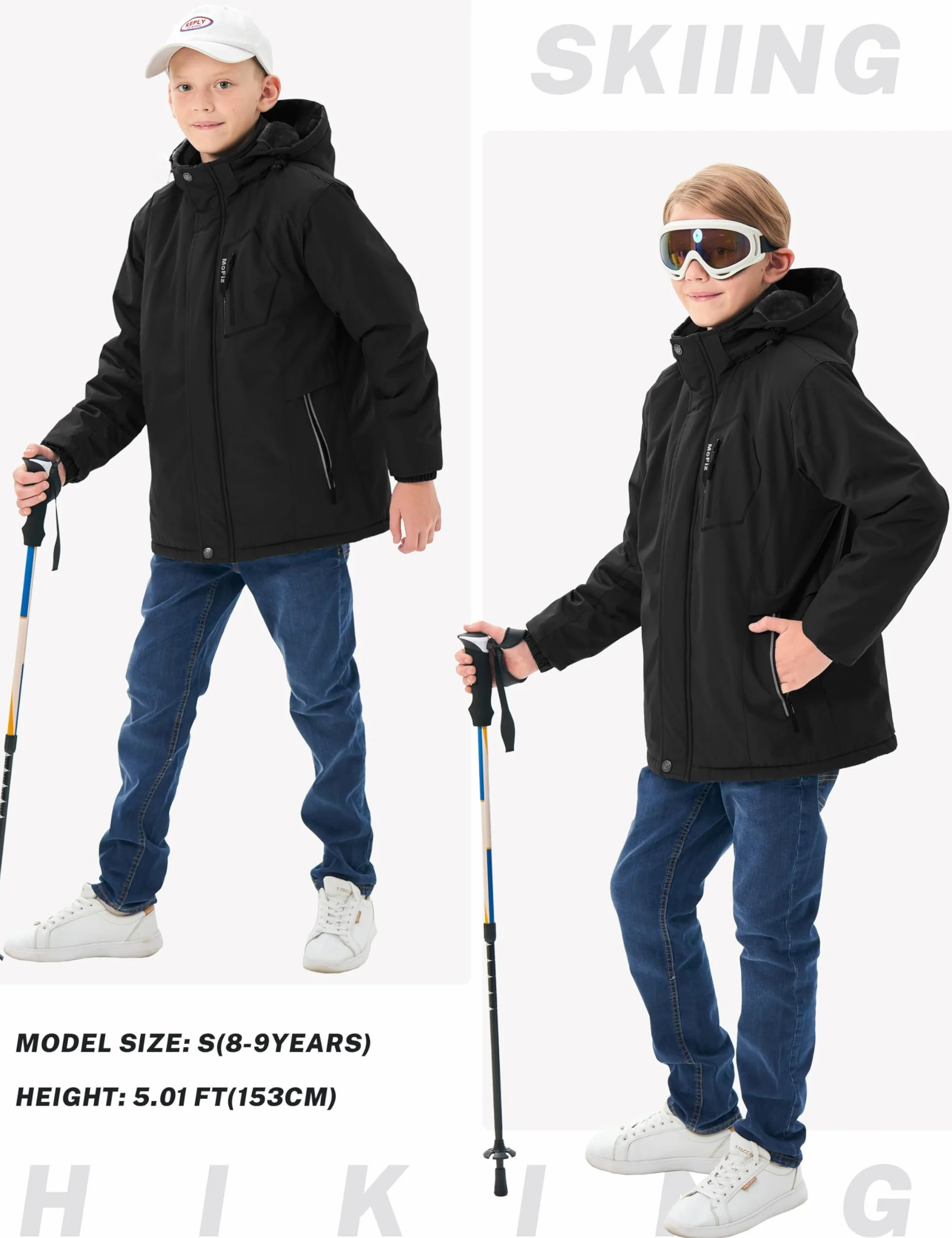 MoFiz Winterjacke Jungen Skijacke Warm Innenfutter Kinder Outdoor Softshelljacken Schneejacke mit Abnehmbare Kapuze