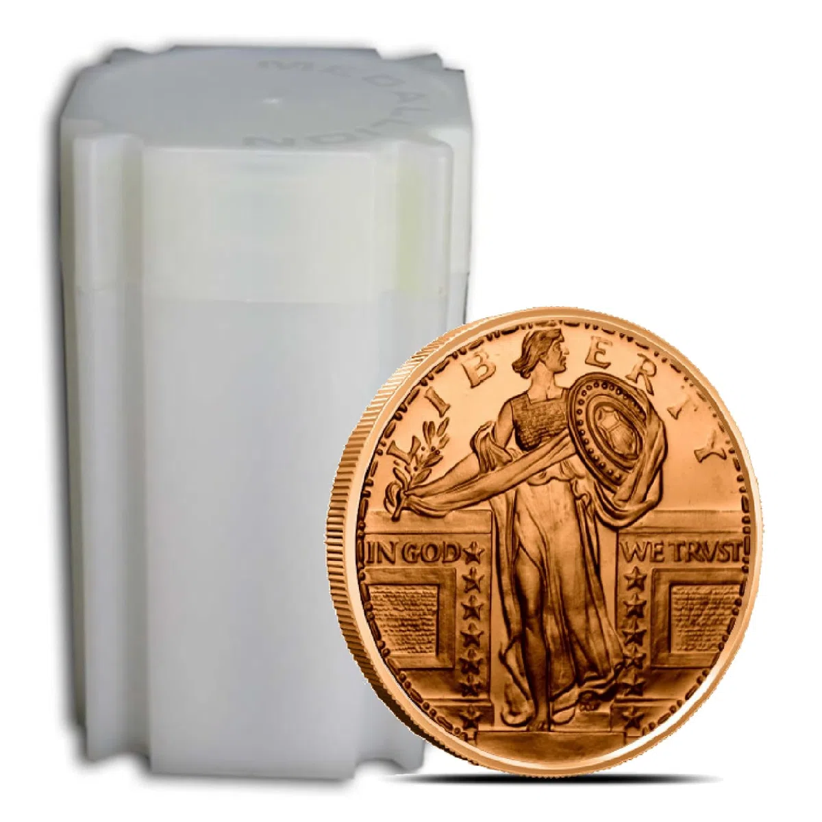 Twenty 28.3 g Standing Liberty Copper Coin .999 Fine Copper Bullion Art Round in Coin Tube by Unique Metals