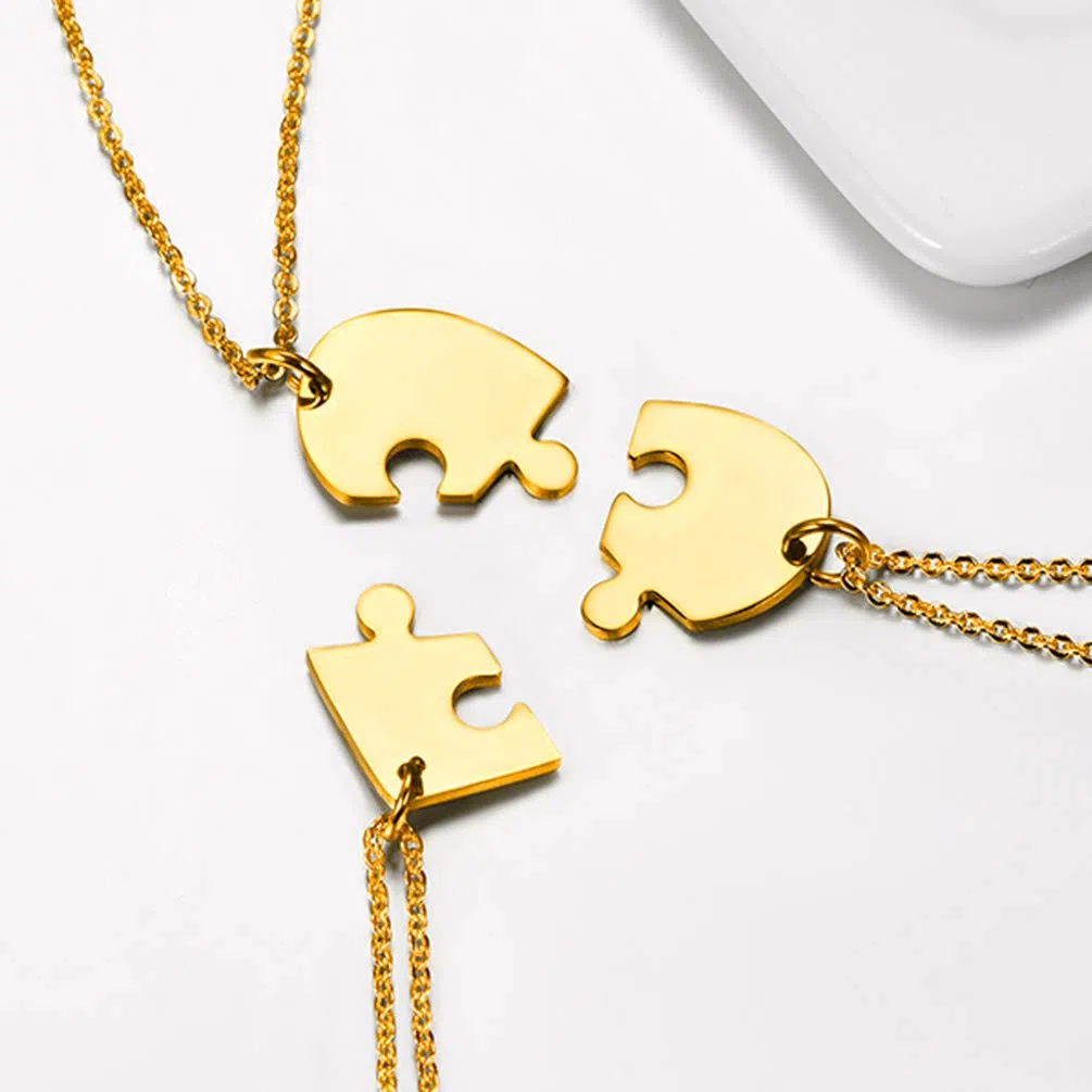PROSTEEL personalisiert Collier 2/3/4/5/6 Stücke Herz Puzzle Anhänger mit 51cm 1,5mm Rolokette Edelstahl/18k vergoldet Namensketten Gravur Freundschaftsketten für Freundinnen Schwester