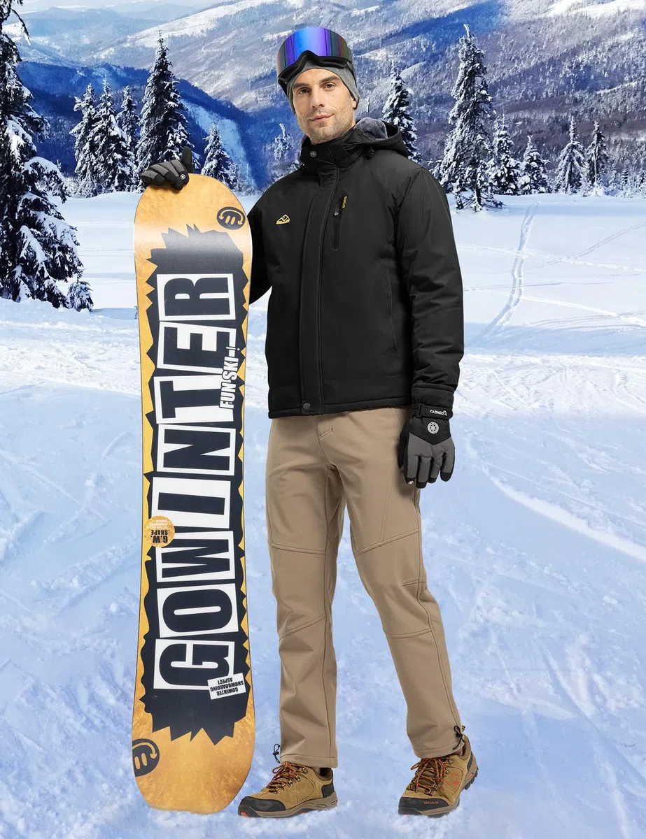 donhobo Herren Winter Skijacke Atmungsaktiv Warm Gefüttert Winterjacke Wasserdichte Winddichte Outdoor Verdickt Funktionsjacke mit Abnehmbarer Kapuze