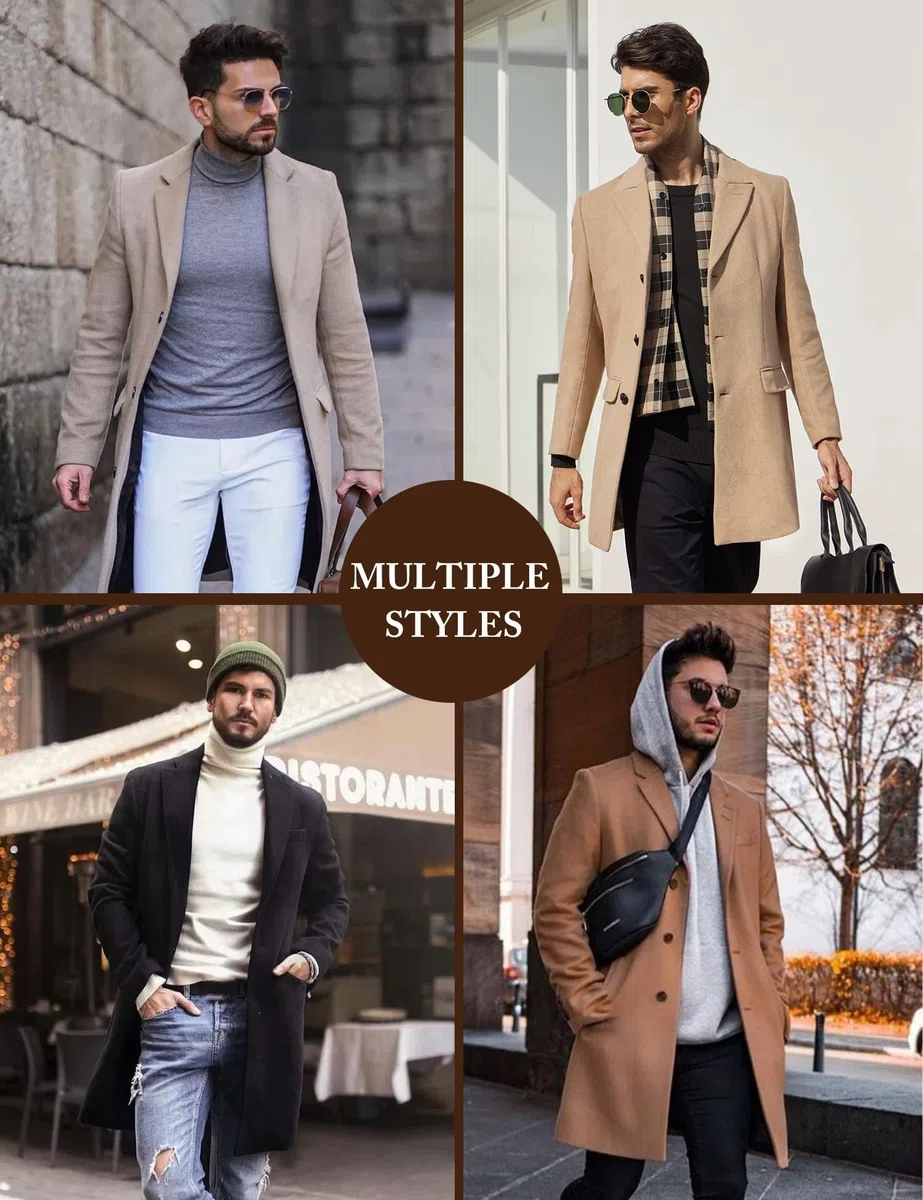 COOFANDY Herren Mantel Wintermantel Slim Fit Business Winterjacke Warmer Trenchcoat Jacken Herrenmantel mit Abnehmbaren Karierten Schals