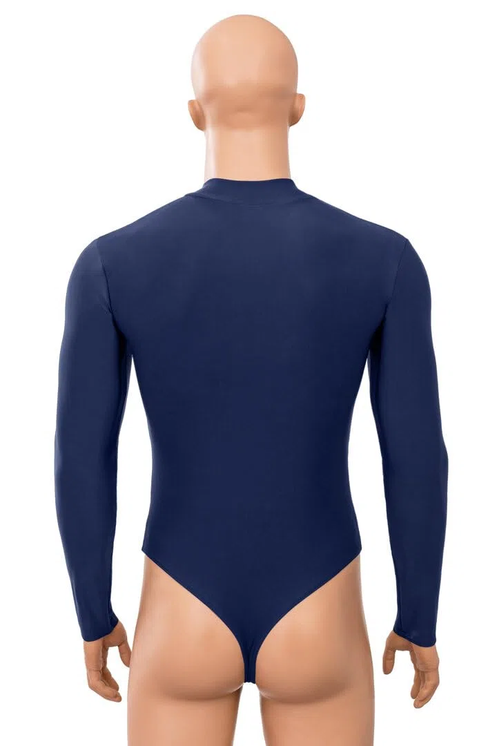 Herren Stringbody mit Kragen Frontreißverschluss lange Ärmel 80% Polyamid 20% Elasthan, matt, stretch