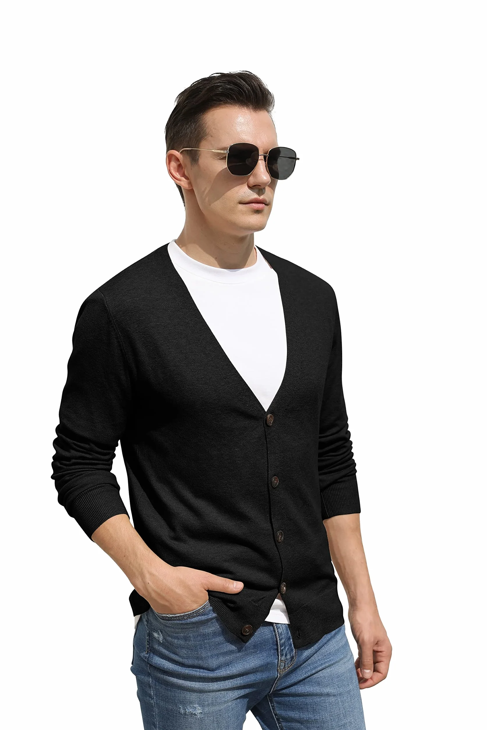 Hisir Strickjacke Herren Pullover V Ausschnitt Leichte Elegant Winterjacke Klassischer Strickjacken mit Knöpfe