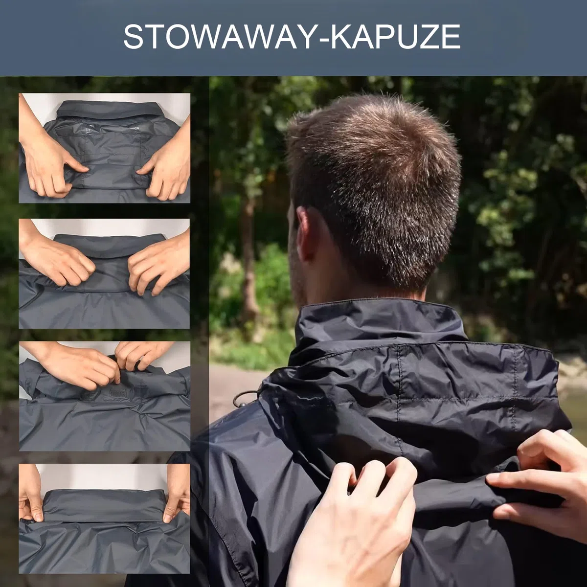 LZLER Regenjacken Herren Wasserdichte Leichte Faltbare windjacke Regenmantel mit Verstellbare Kapuze für Outdoor Wandern Camping