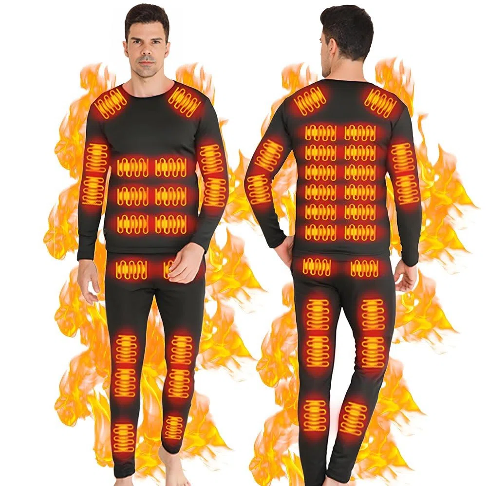 Beheizte beheizbare unterwäsche Damen Herren,Winter Elektrische heizunterwäsche Damen Set,USB-Konstanttemperatur 42 Zonen intelligente beheizte,for Winter Skiing and Cycling & S-4XL