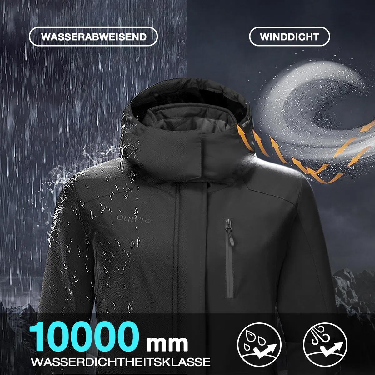 OutPro Skijacke Damen Wasserdicht Snowboardjacke Winterjacke Hooded Warm Winterjacke Dickes Gänsedaunenfutter Doppelte Seitentaschen Wanderjacke mit Reißverschluss für Outdoor-Aktivitäten