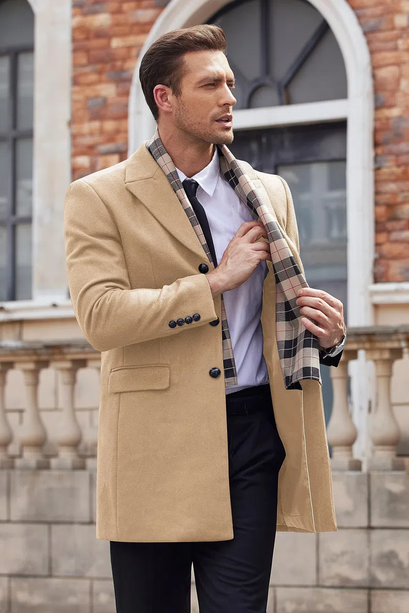 COOFANDY Herren Mantel Wintermantel Slim Fit Business Winterjacke Warmer Trenchcoat Jacken Herrenmantel mit Abnehmbaren Karierten Schals