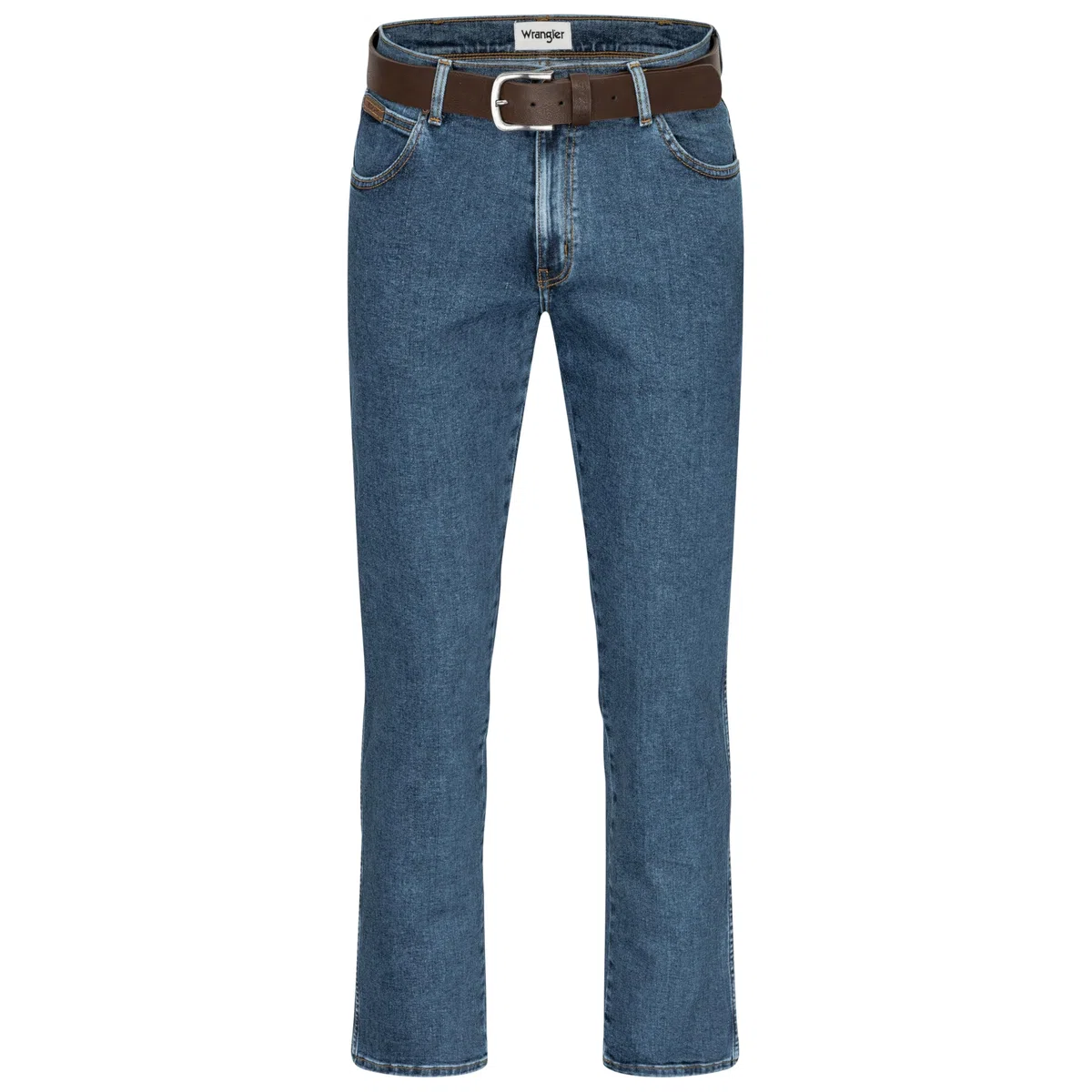 Wrangler Texas Herren-Stretchjeans Regular Fit Authentic Straight in verschiedenen Waschungen mit Gürtel in schwarz oder braun
