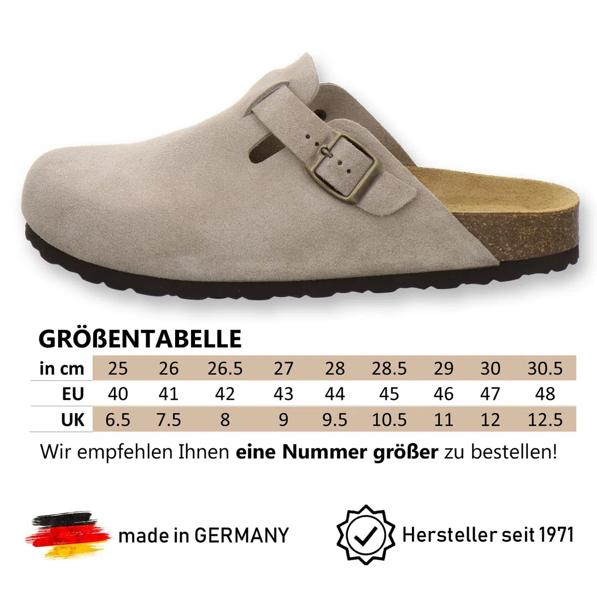 AFS-Schuhe 3900 Herren Clogs, Bequeme Hausschuhe für Männer, Pantoffeln aus Leder, Made in Germany