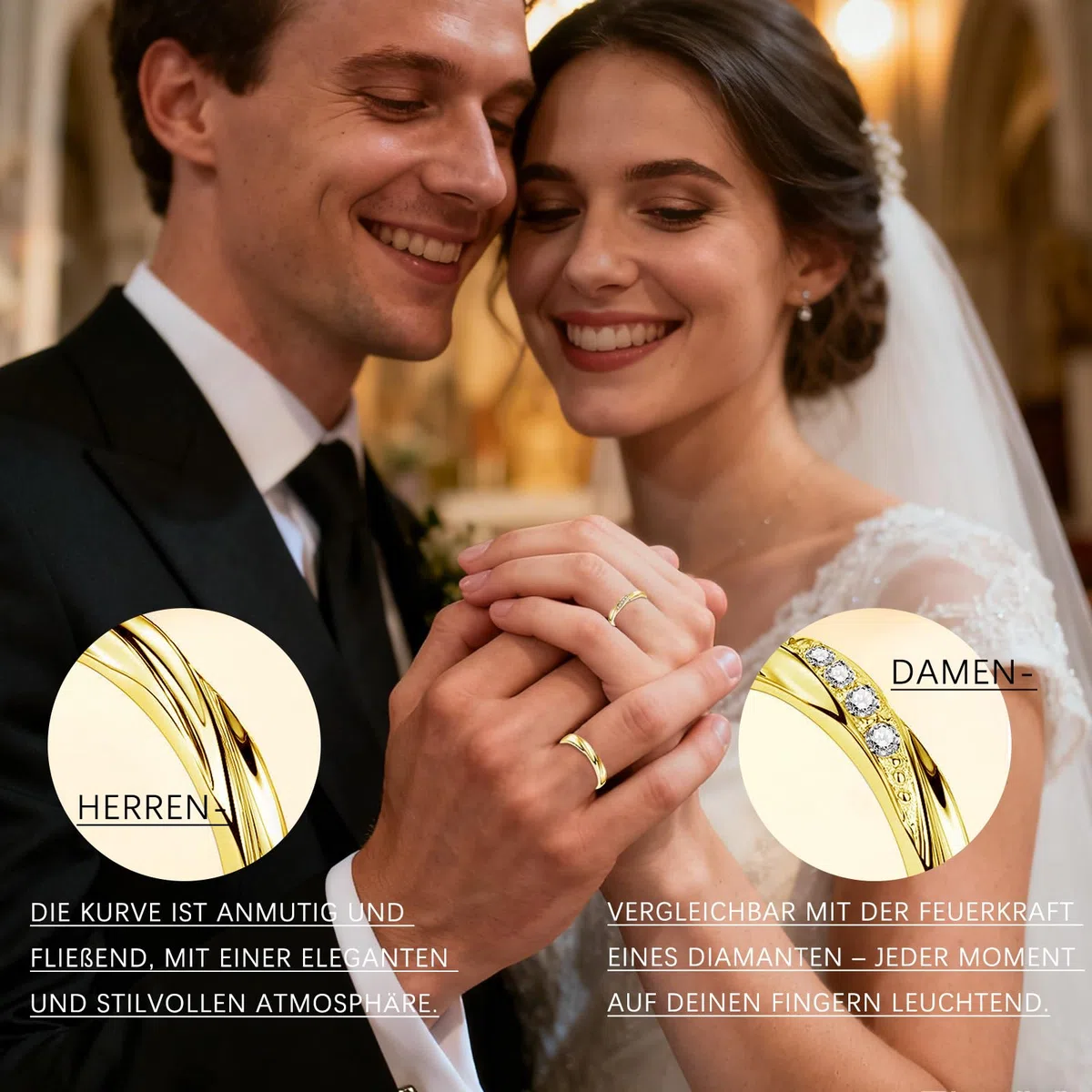 Damen & Herren Trauringe Paare Ringe, 925 Sterling Silber Offen Verstellbar Partnerringe Verlobungsring Hochzeitsring Band Ring mit Weiß Zirkonia, Geschenk für Ehefrau Mann Freundin Freund