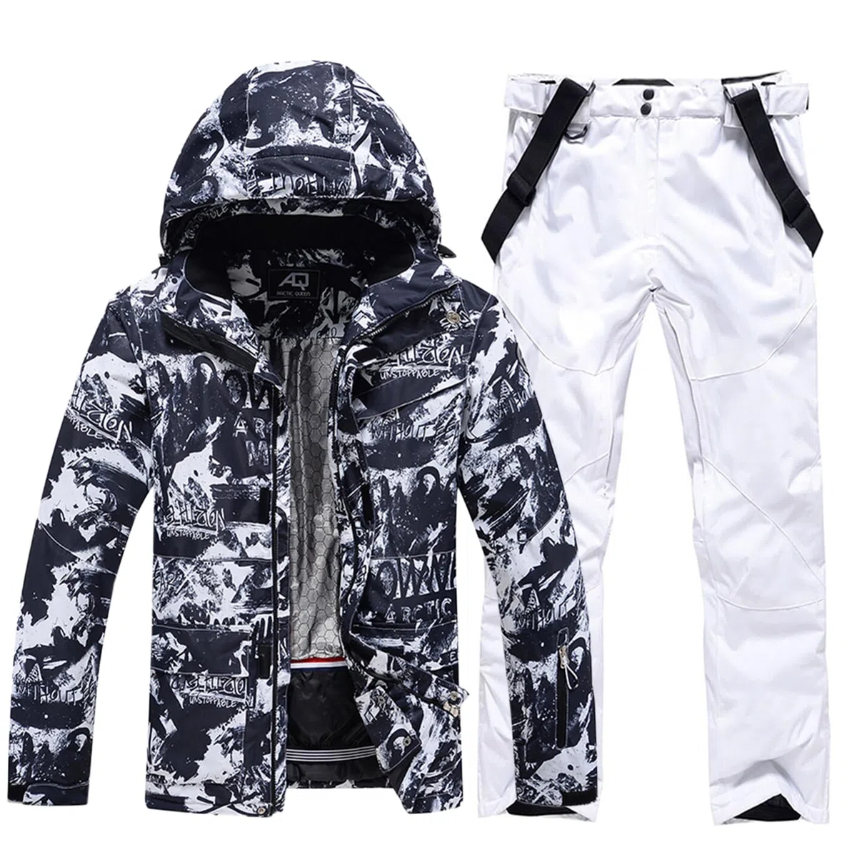 HOUZONIY Herren Skianzug Set Herren Schneeanzug Warmer Winddichter 2-Teiliger Schneeanzug(209+Weiß L)