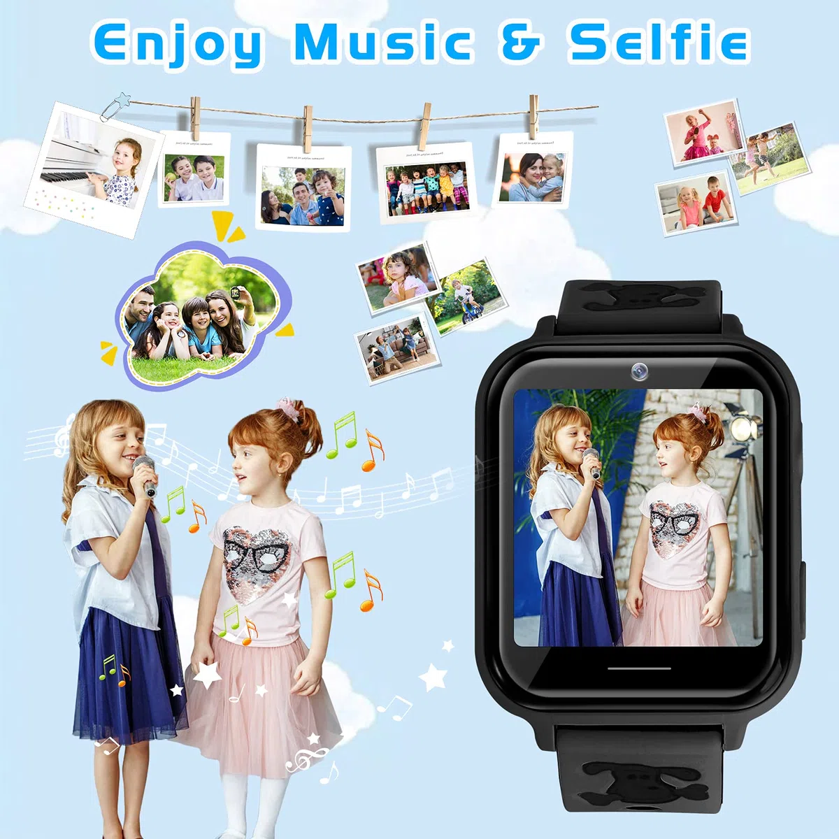 OKYUK 4G Smartwatch Kinder mit Telefon und GPS, Videoanrufe/Voice Chat/SOS/Schulmodus/SMS/Wecker, Kinder Smartwatch mit Schrittzähler Schlafen, Geschenk für Mädchen Junge (A2 Schwarz)