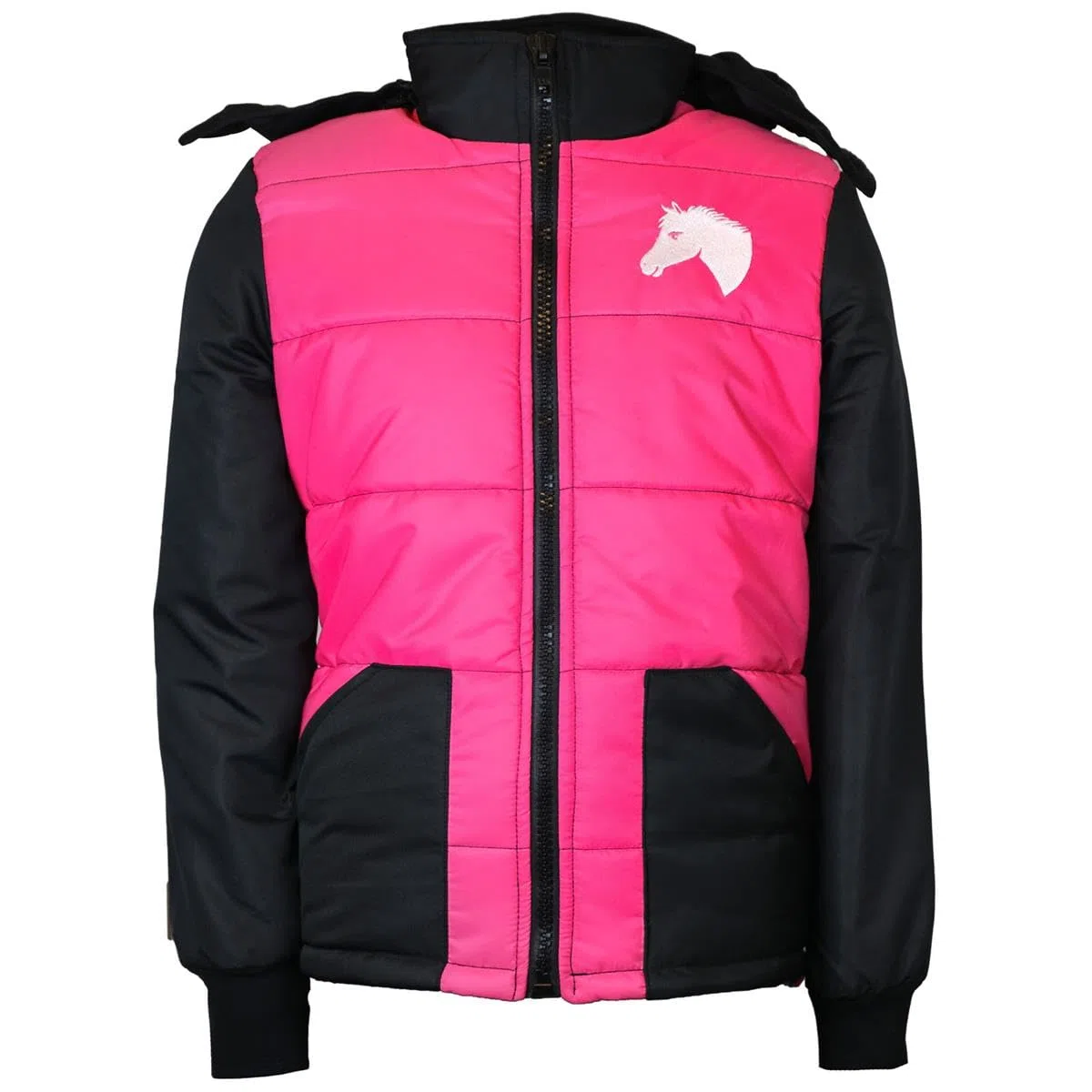 Reitset Kinder Reitjacke Mia schwarz gesteppt mit Silikon-Vollbesatz Reitleggings Grau