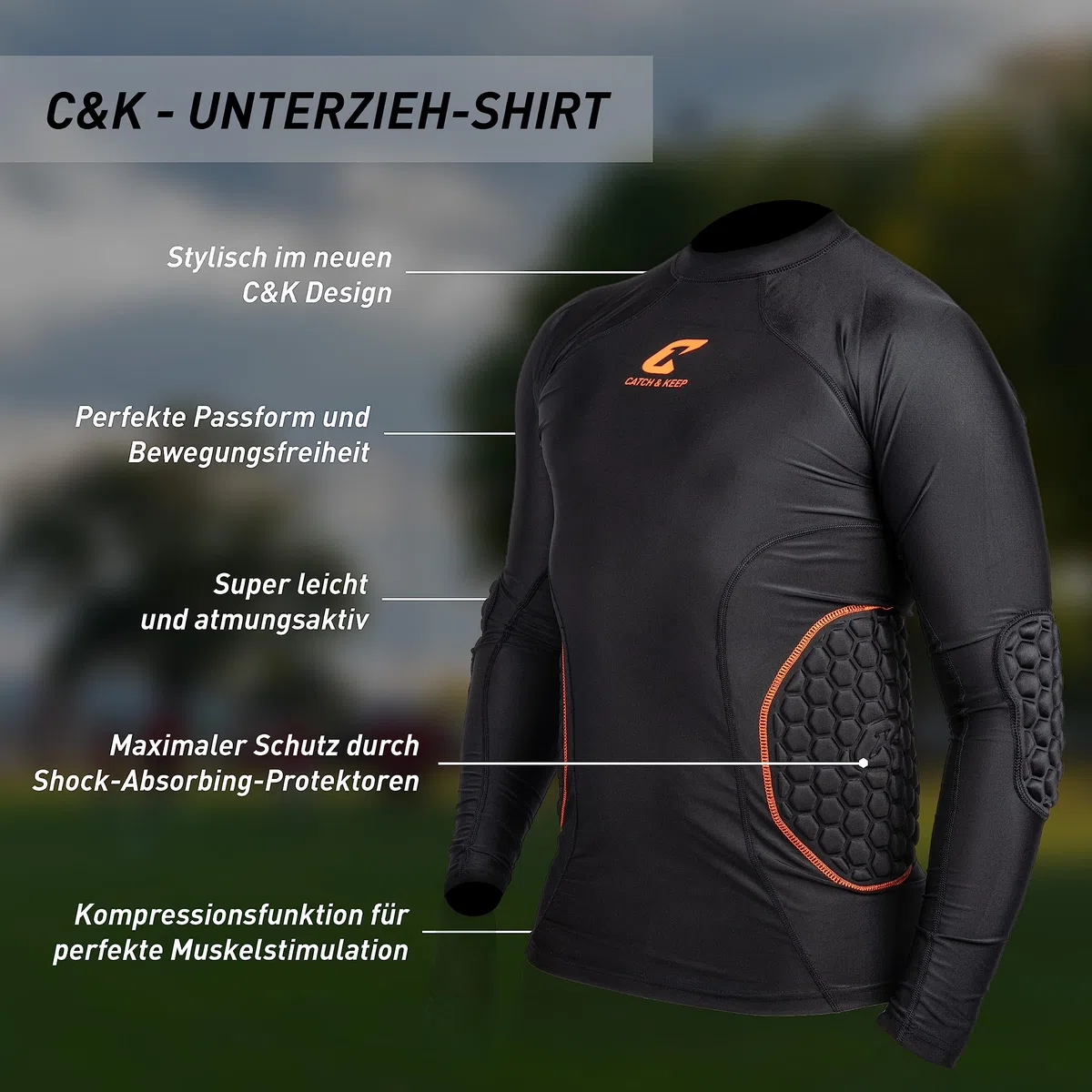 CATCH & KEEP Torwart Protectionshirt lang gepolstert - Fußball/Sport Protection Shirt mit Kompressionsfunktion und atmungsaktivem Material