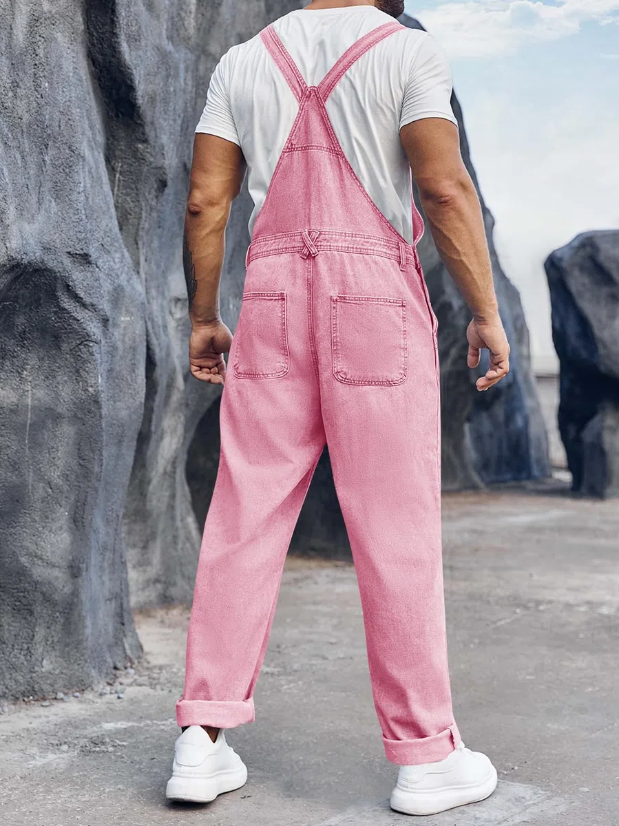 Runcati Herren Denim Latzoverall Jeans Strampler Hose Verstellbarer Riemen Arbeitskleidung Slim Fit Jumpsuit