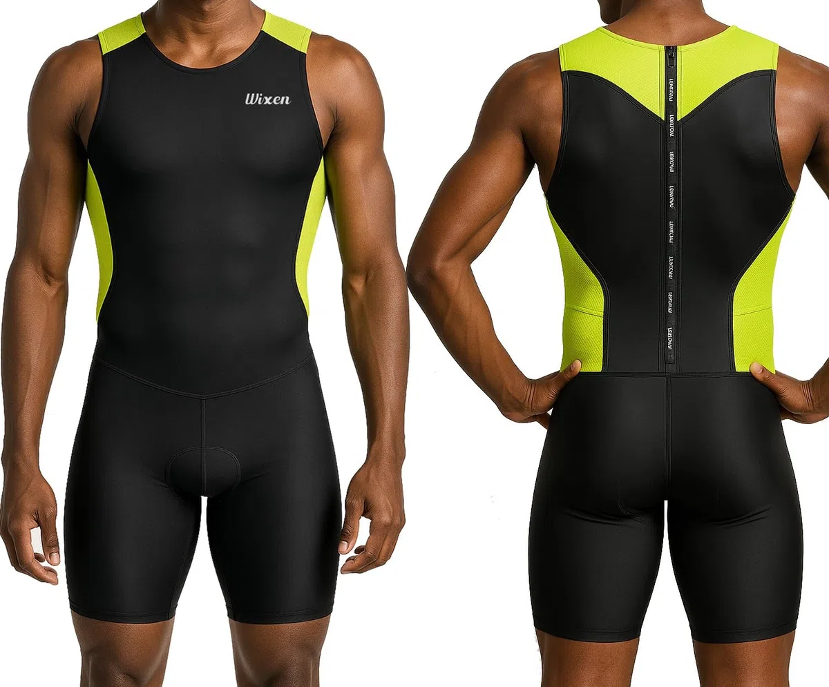 Wixen Herren Performance Triathlon-Anzug, ärmellos, Tri-Anzug, gepolstert, schnell trocknend, Laufen, Schwimmen, Fahrrad