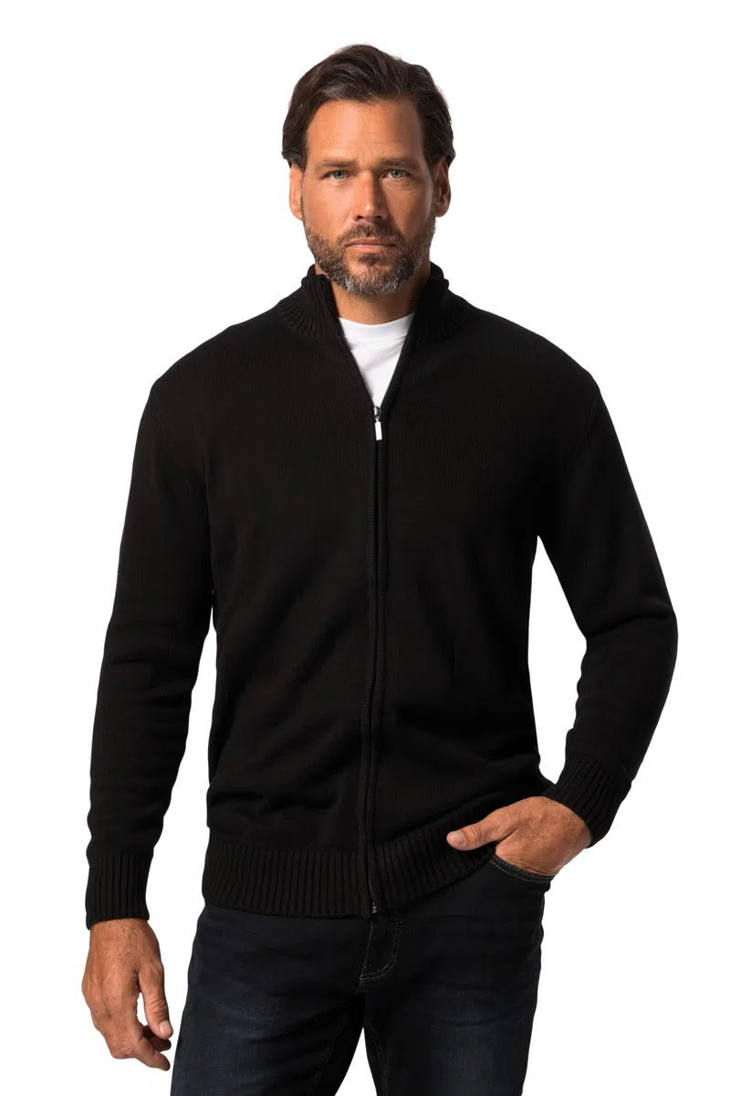 JP 1880 Herren große Größen Übergrößen Menswear L-8XL Strickjacke, Cardigan mit Stehkragen, Zipper, Rippbündchen, 717032