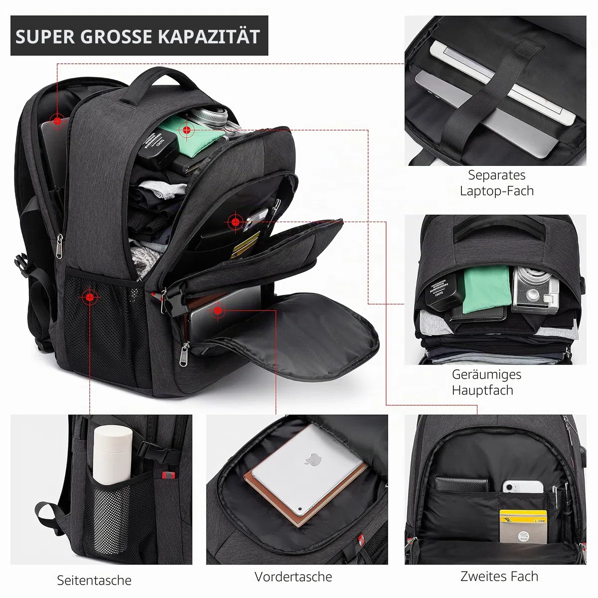 Cafele Rucksack, 17,3-Zoll Reise Laptop Rucksack, RFID Anti-Diebstahl Tasche Universitätsrucksack, wasserdichter Schulrucksack, geeignet für junge Männer und Frauen, grau