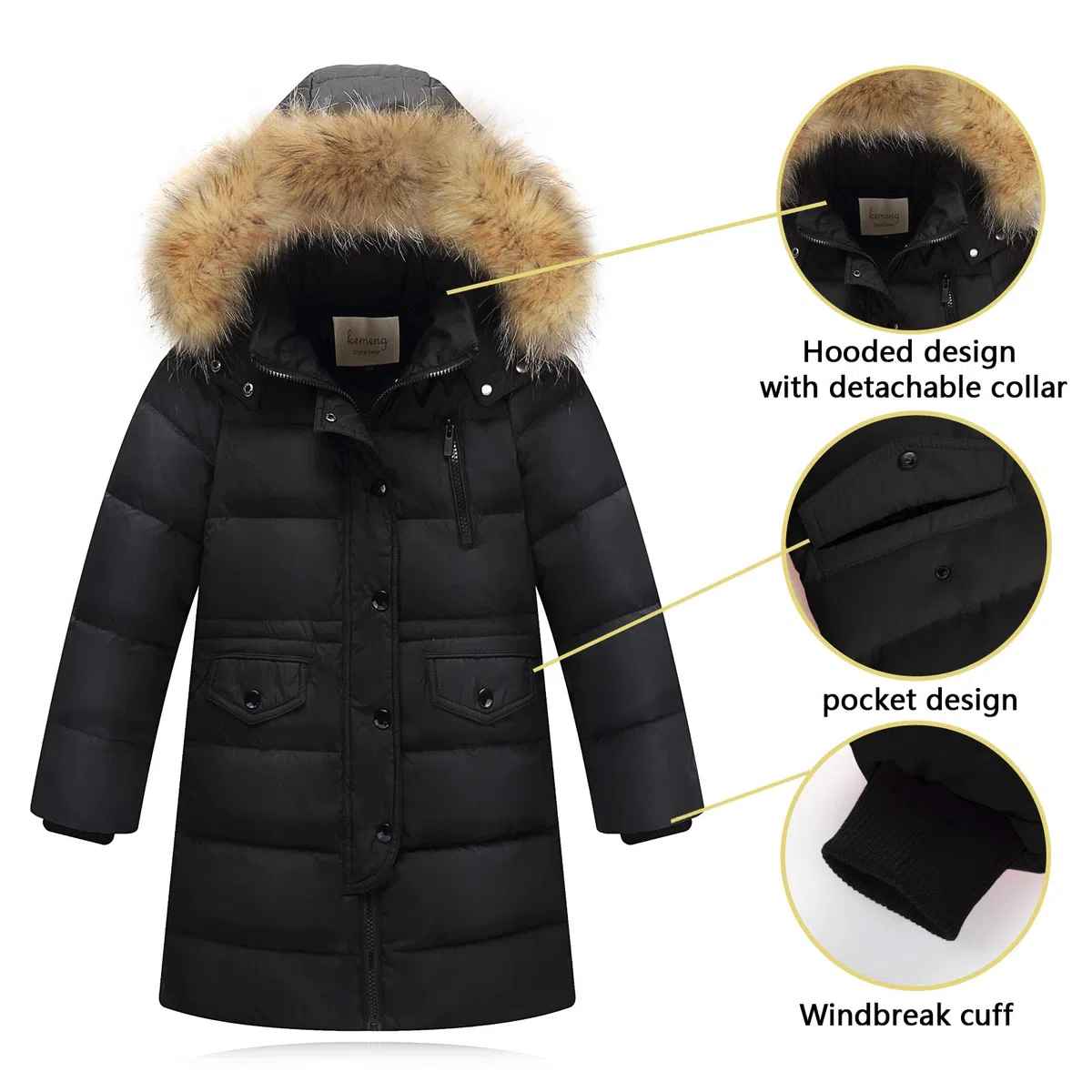 MEILONGER Jungen Mädchen Winterjacke Puffer Daunenjacke Kinder Skijacke Kapuzen Daunenmantel Dicke Dchneeanzug Oberbekleidung Winddicht und Wasserdicht