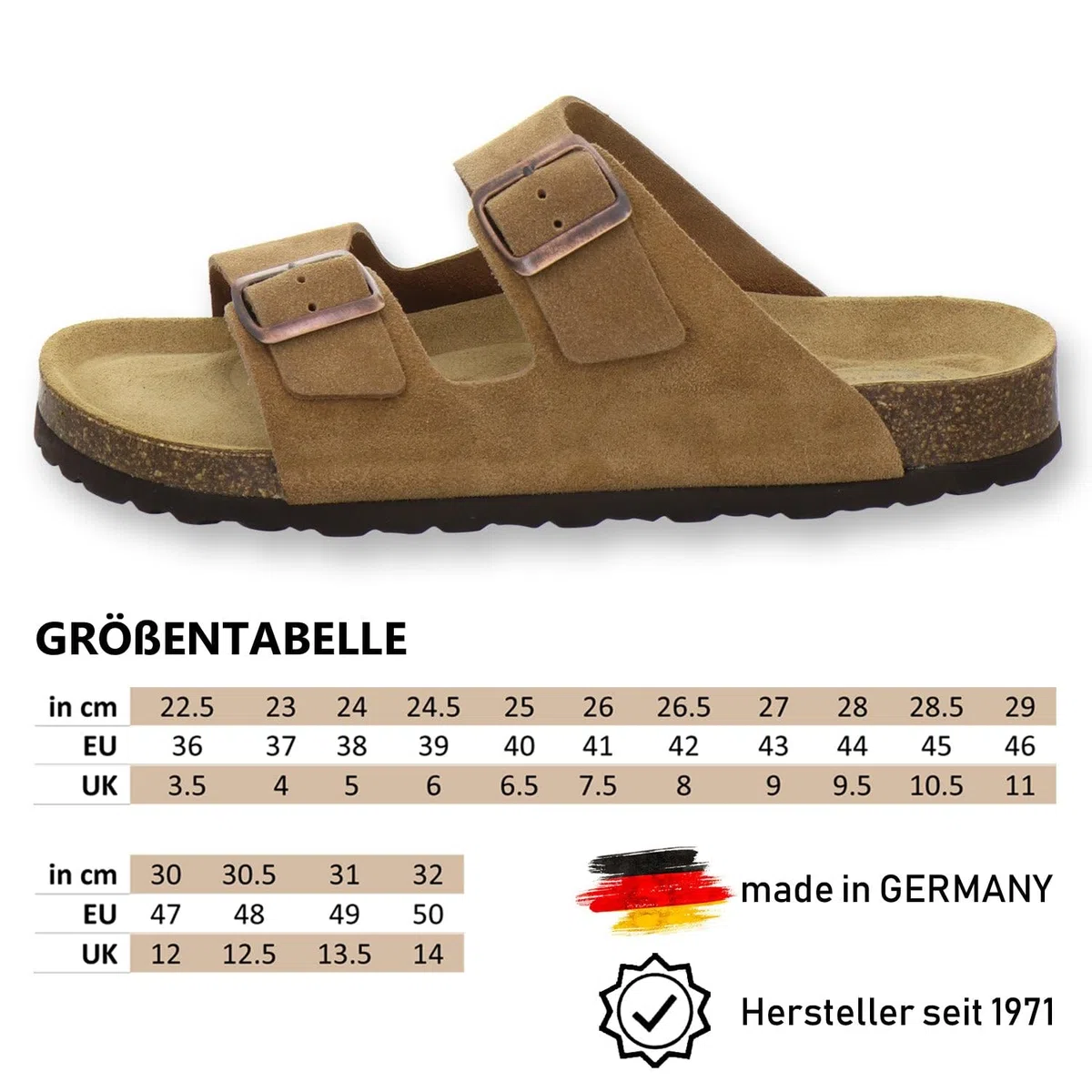 AFS-Schuhe Bequeme Herren Pantoletten, Sandalen und Hausschuhe aus Leder - Größe 36-50 - Made in Germany
