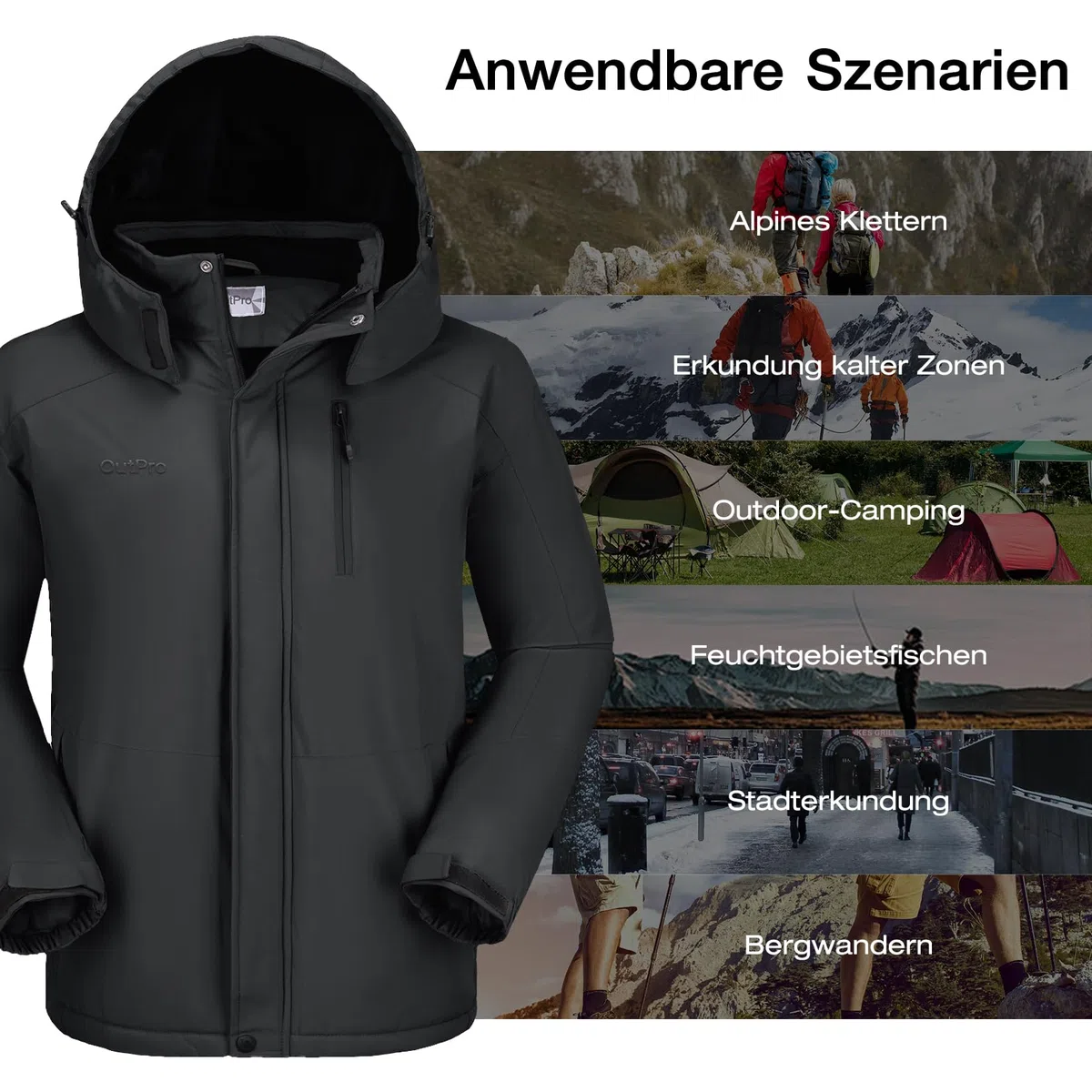 OutPro Herren Skijacke Vielseitige Winterjacke - Wasserdicht, winddicht,Perfekt für Outdoor-Aktivitäten und Winterwanderungen