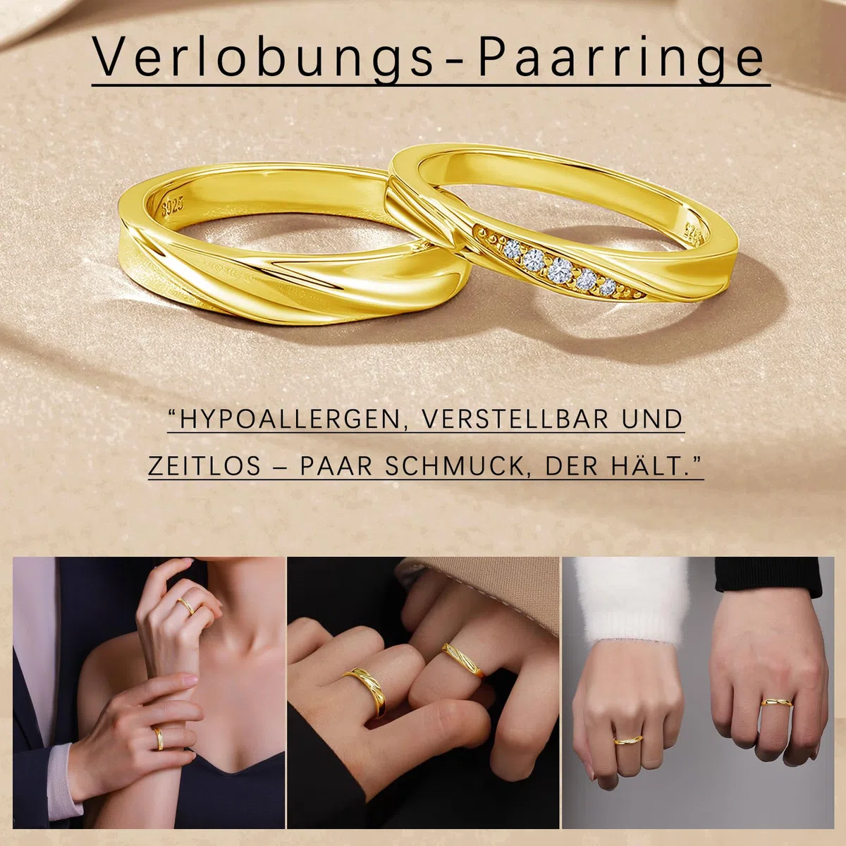 Damen & Herren Trauringe Paare Ringe, 925 Sterling Silber Offen Verstellbar Partnerringe Verlobungsring Hochzeitsring Band Ring mit Weiß Zirkonia, Geschenk für Ehefrau Mann Freundin Freund