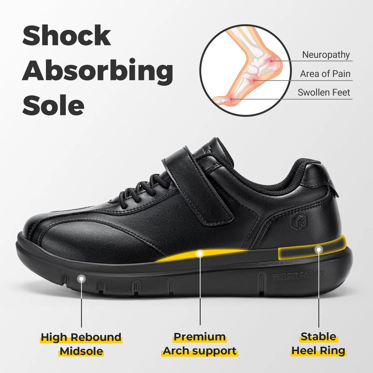 FitVille Extra Breit Leichte Sneaker Herren Einstellbar Gesundheitsschuhe Bequeme Dämpfung Walkingschuhe Business Freizeitschuhe mit aus Microfaser-Leder