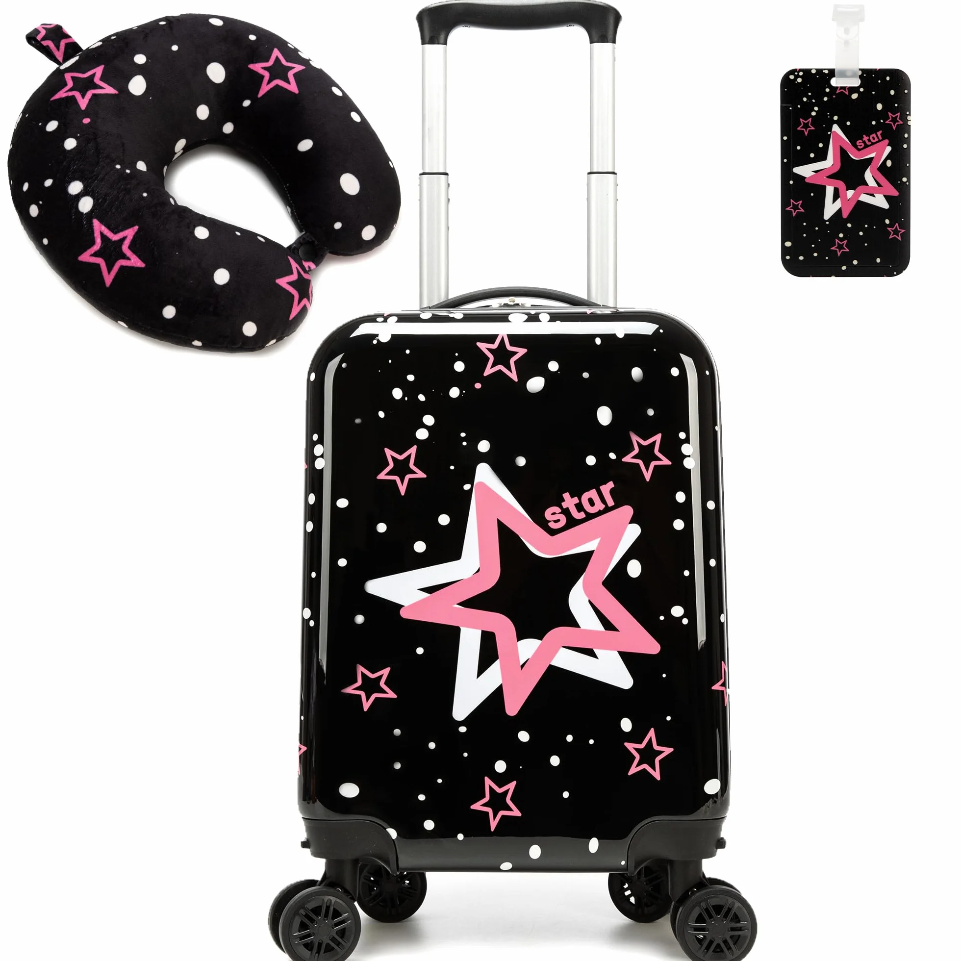 HTgroce Kinderkoffer mit Nackenkissen Set Handgepäck Leicht Handgepäck Koffer Trolley Mädchen Rollkoffer für Kinder