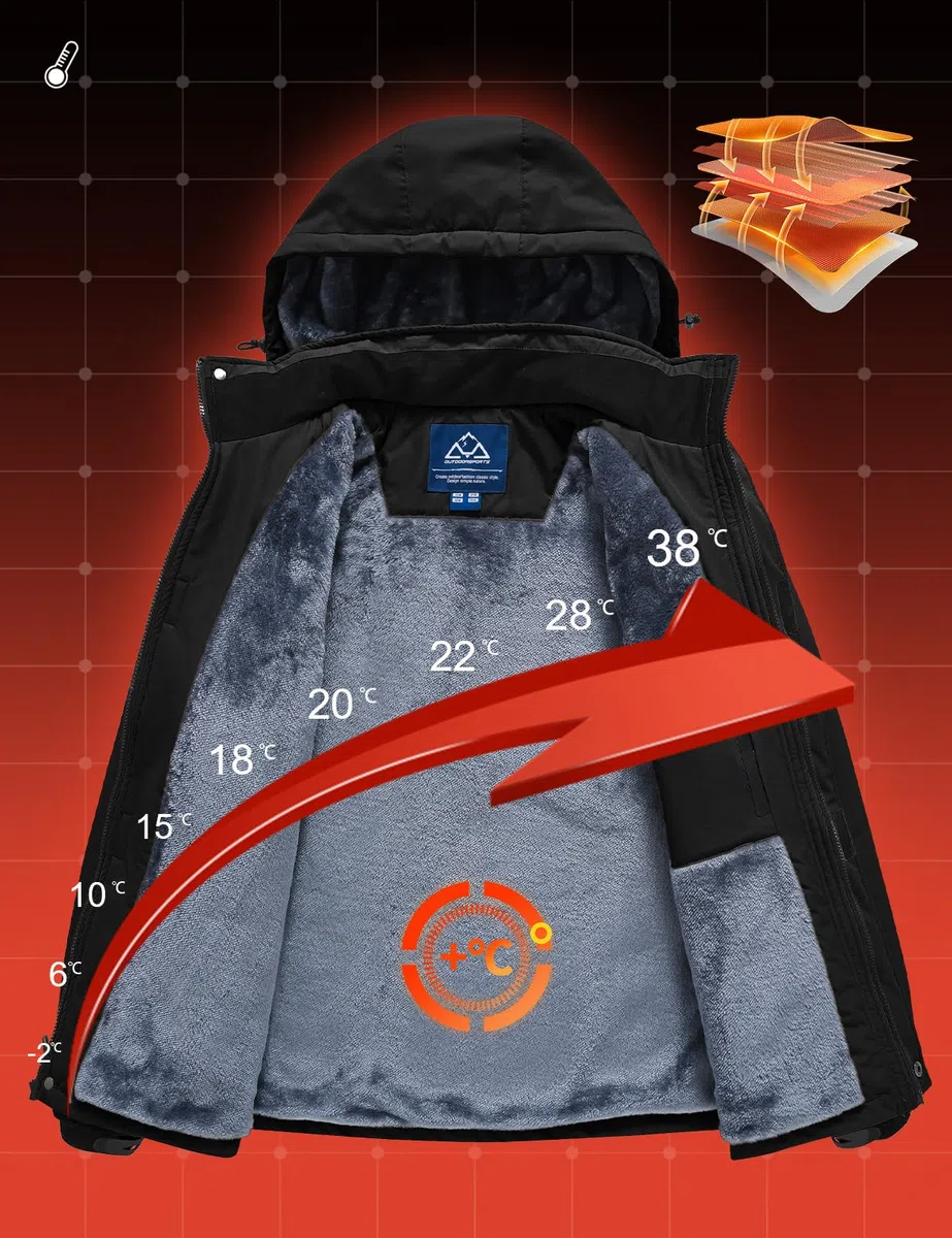 donhobo Herren Winter Skijacke Atmungsaktiv Warm Gefüttert Winterjacke Wasserdichte Winddichte Outdoor Verdickt Funktionsjacke mit Abnehmbarer Kapuze