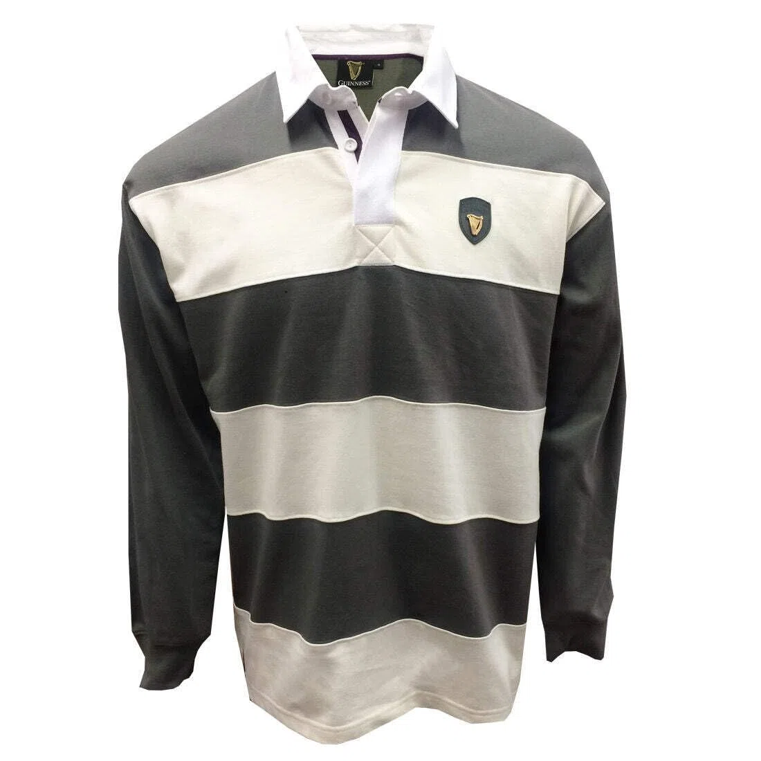 Guinness Langärmliges Rugby-Shirt mit Metallabzeichen in Zinn/Creme