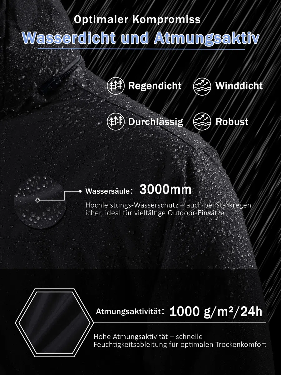 CAVVA Herren Skijacke Gefüttert Winterjacke Wasserdicht Snowboardjacke Fleece Arbeitsjacke Mit Abnehmbarer Kapuze