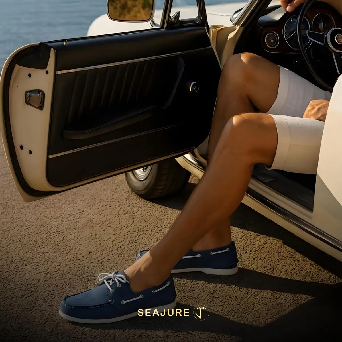 Seajure Trebaluger Bootsschuhe Herren Leder, Blau, Premium Segelschuhe, Mokassins, Slipper, Halbschuhe aus Echtleder Nubuk, rutschfeste Non Marking Gummisohle, handgefertigt in Portugal