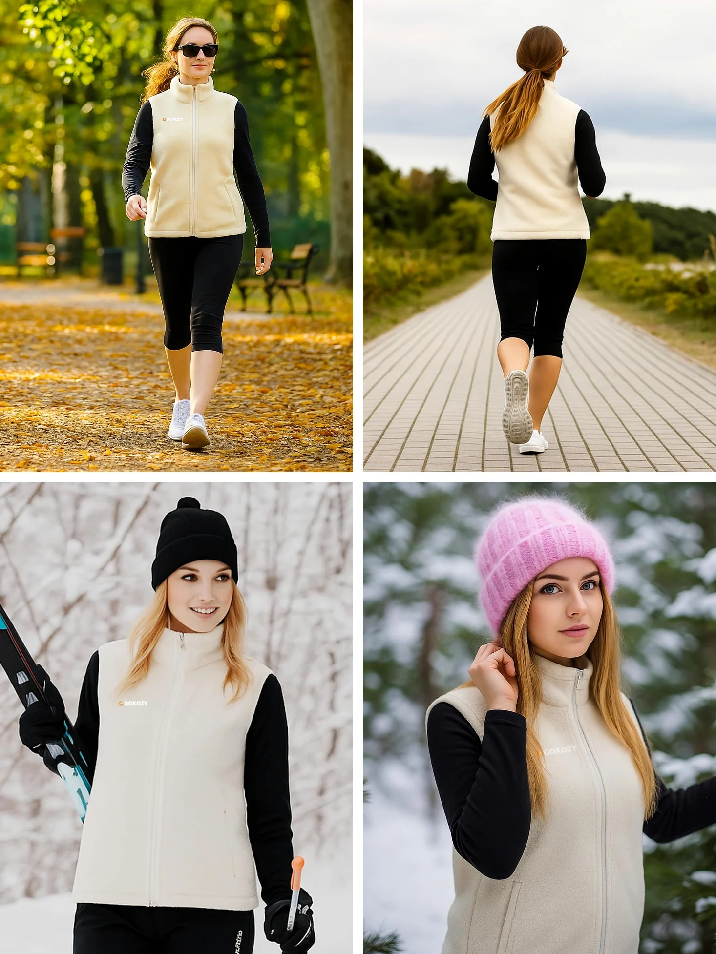 Gokozy Fleece Beheizbare Weste Damen mit 11 Heizzonen & 7.4V Akku,elektrische sherpa Heizweste Damen Kuschelige Wärmeweste Ideal für Herbst & Winter