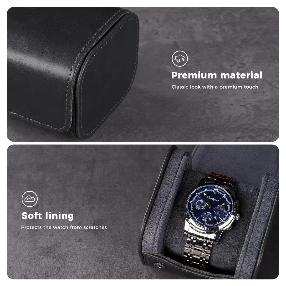 ProCase Uhrenrolle für 1 Uhr, Uhren Reiseetui Uhrenkoffer-Rolle Travel Watch Box Case Uhrenaufbewahrung Reise Uhrenetui- Schwarz