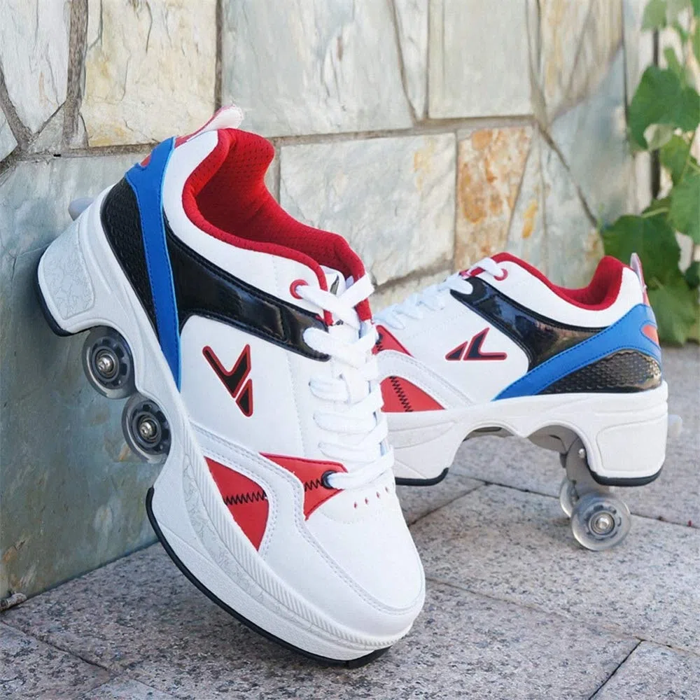 Unisex-Kinder Skateboard Schuhe Kinderschuhe Mit Rollen Skate Shoes Rollen Schuhe Sportschuhe Laufschuhe Sneakers Mit Rollen Kinder Jungen Mädchen,WhiteBlue-36