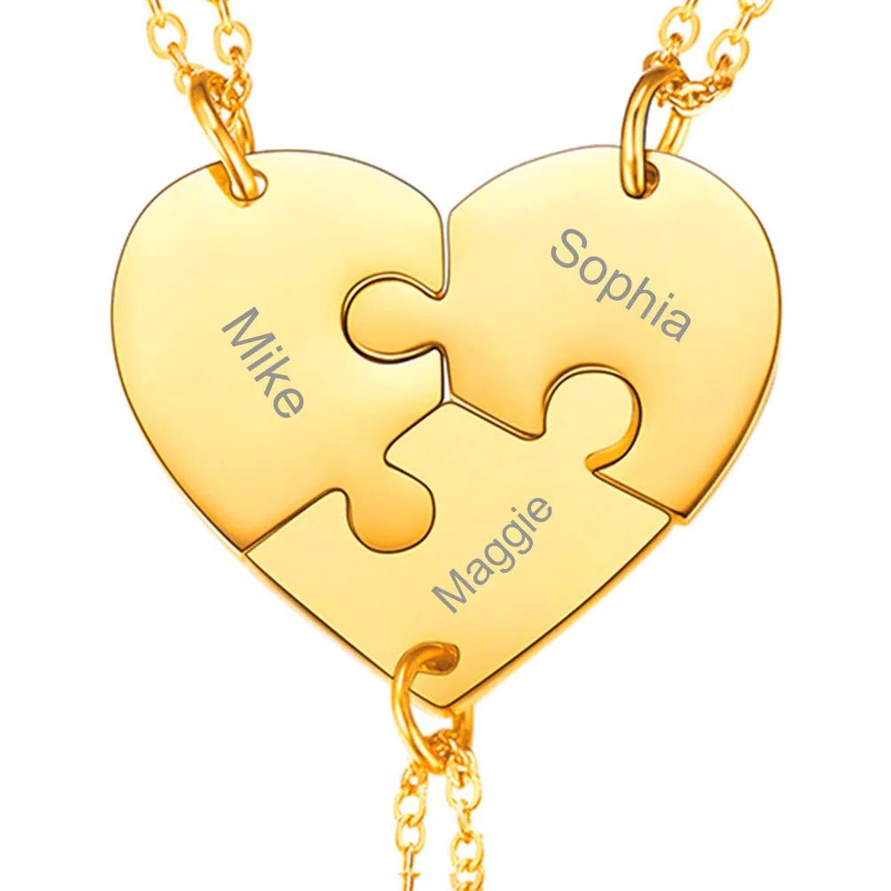 PROSTEEL personalisiert Collier 2/3/4/5/6 Stücke Herz Puzzle Anhänger mit 51cm 1,5mm Rolokette Edelstahl/18k vergoldet Namensketten Gravur Freundschaftsketten für Freundinnen Schwester
