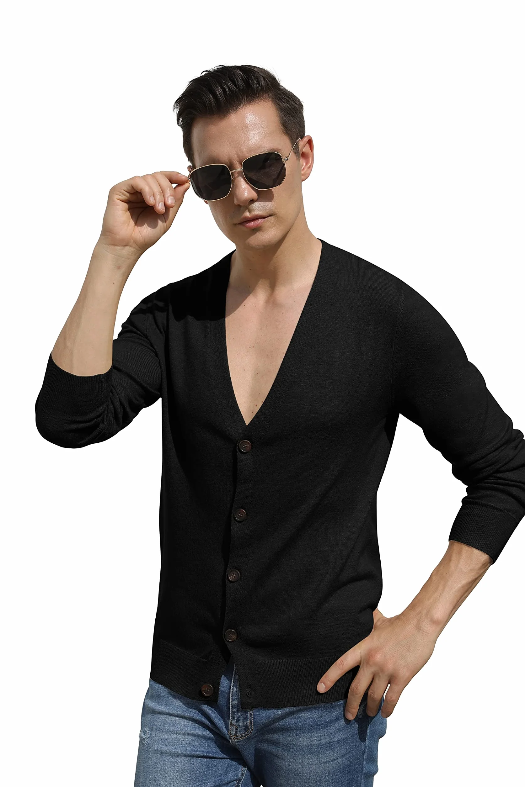 Hisir Strickjacke Herren Pullover V Ausschnitt Leichte Elegant Winterjacke Klassischer Strickjacken mit Knöpfe