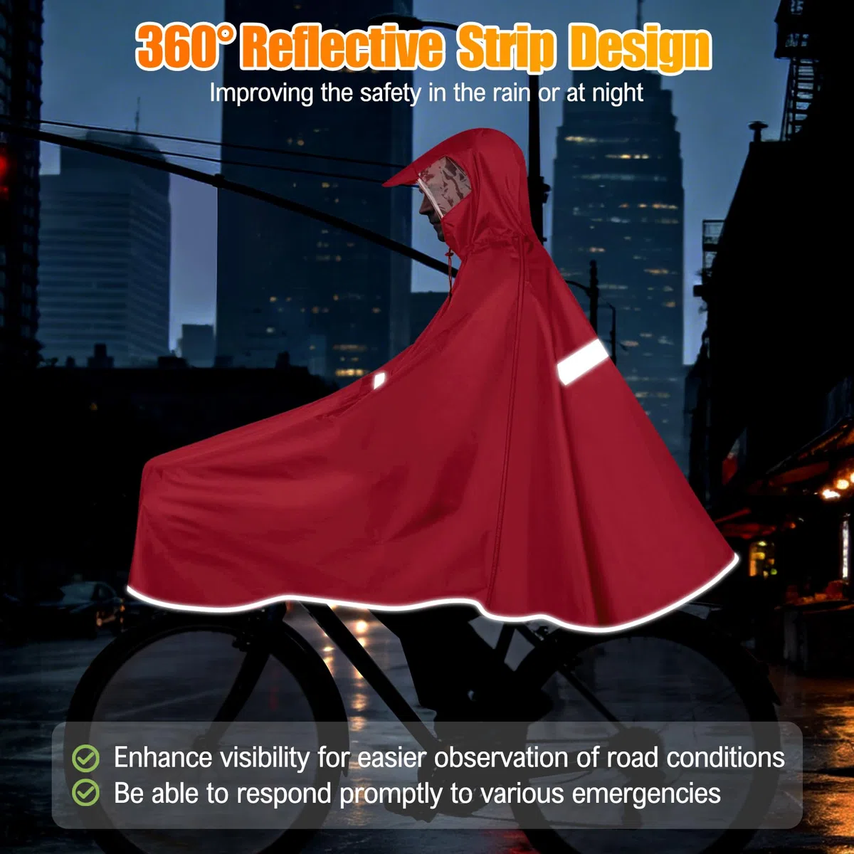Regenponcho Fahrrad, Wasserdicht Regencape Herren Damen Regenponcho Fahrrad Regenbekleidung Mit Reflektoren Und Sichtfenster Leichte Fahrradponcho Für Nachtfahrten & Outdoor