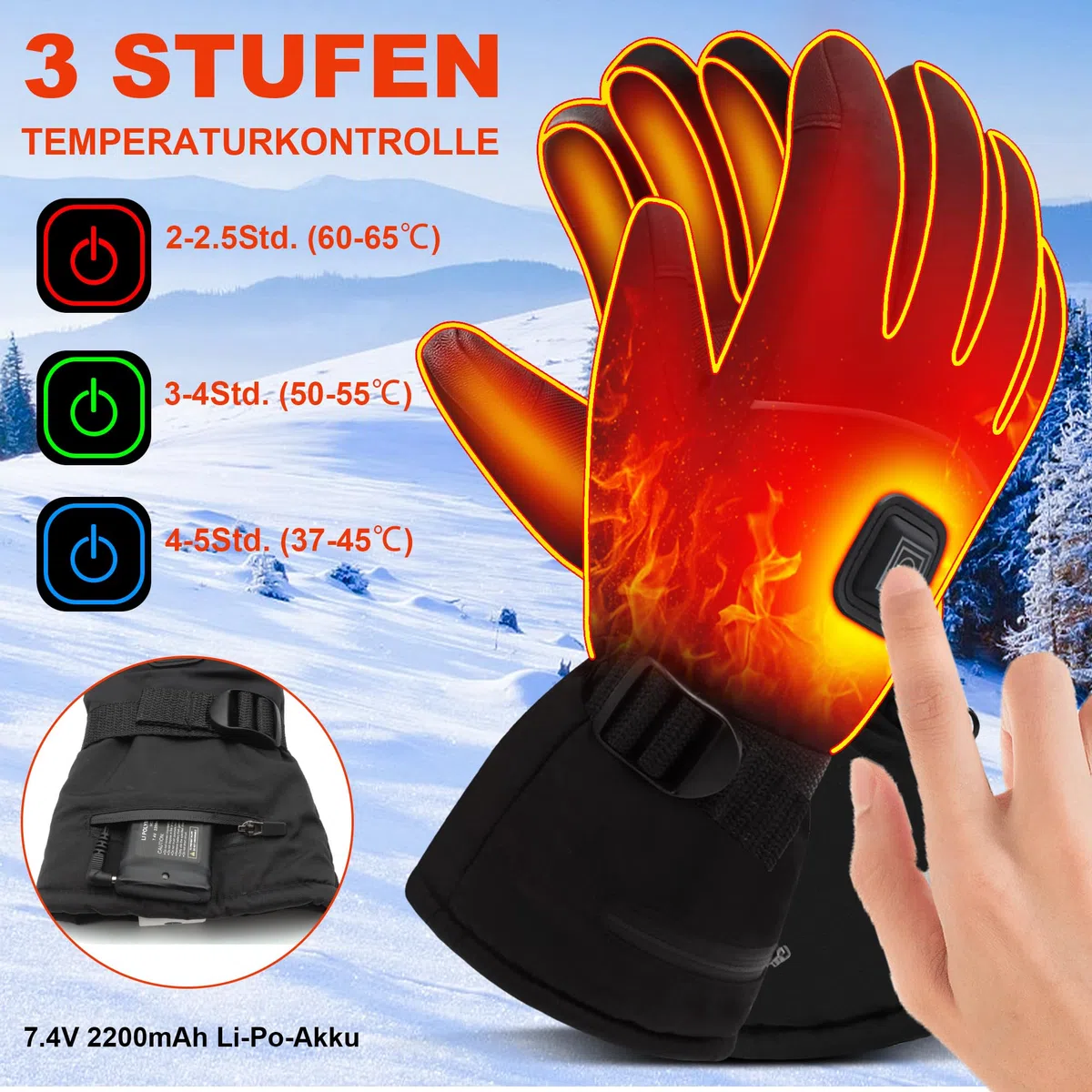 Svpro Beheizte Handschuhe Herren Damen,Wasserdicht Beheizbare Handschuhe mit Batterie,Touchscreen Elektrische Motorrad Handschuhe Winter Beheizter Handwärmer für Jagd Ski Camping