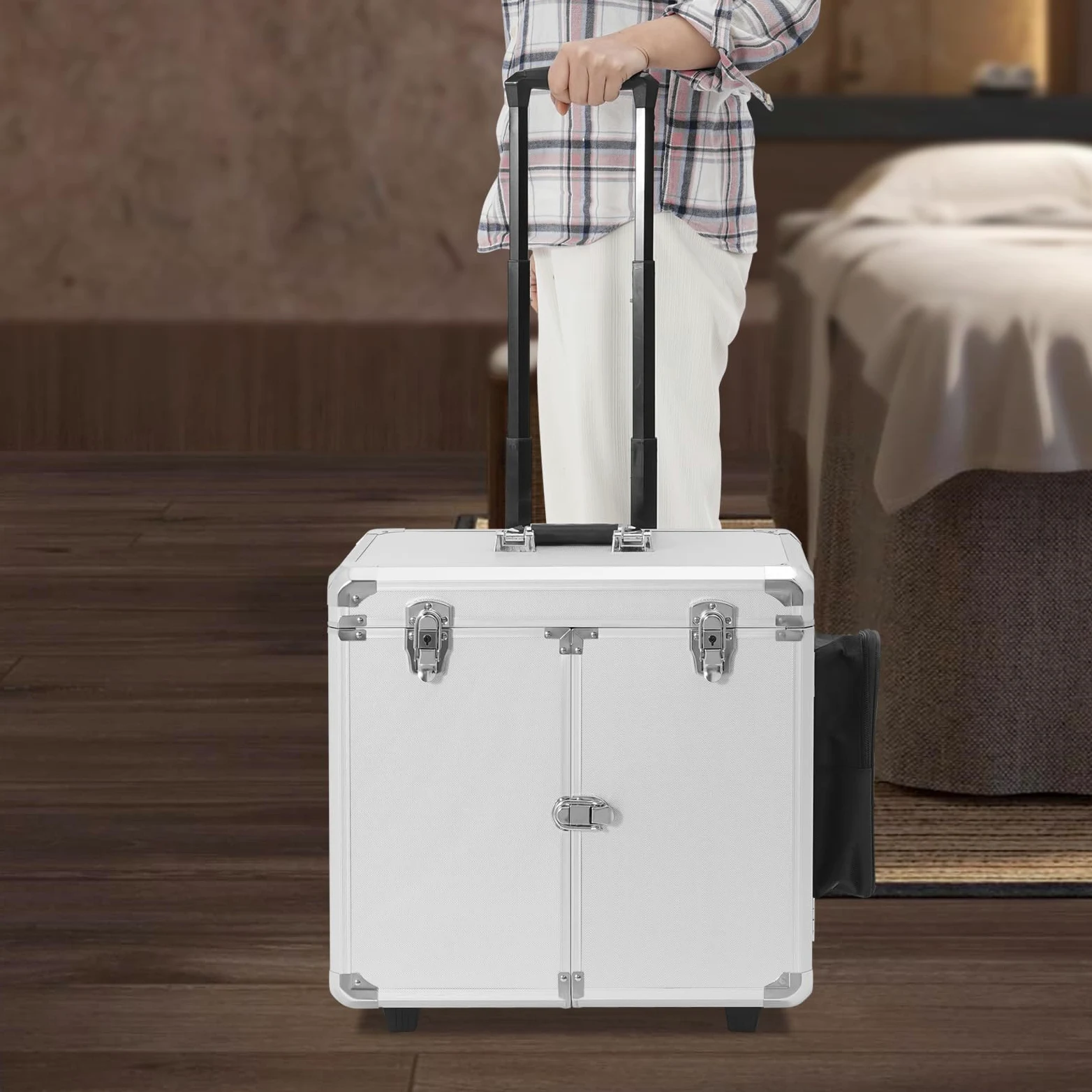 46 x 29 x 42 cm Fußpflegekoffer tragbarer Werkzeugkoffer mobiler Fußpflegekoffer mit Rollen und Schlössern Rollkoffer für Fußpflege und Nageldesign