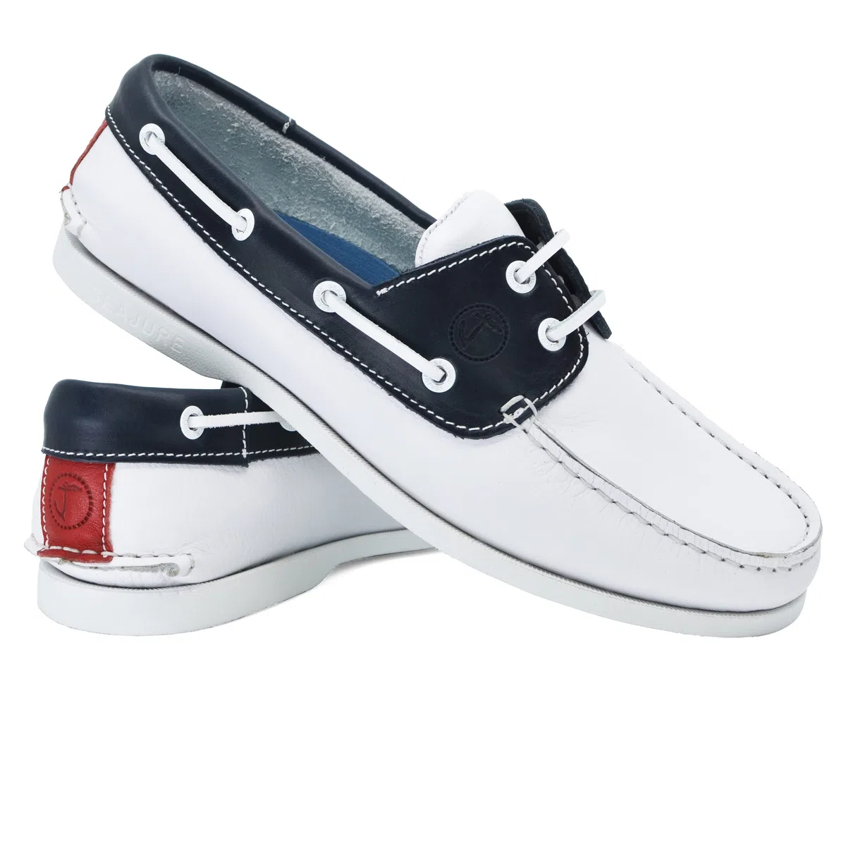 Seajure Herren Bootsschuhe Navagio Weiß, Marineblau und Rot Leder