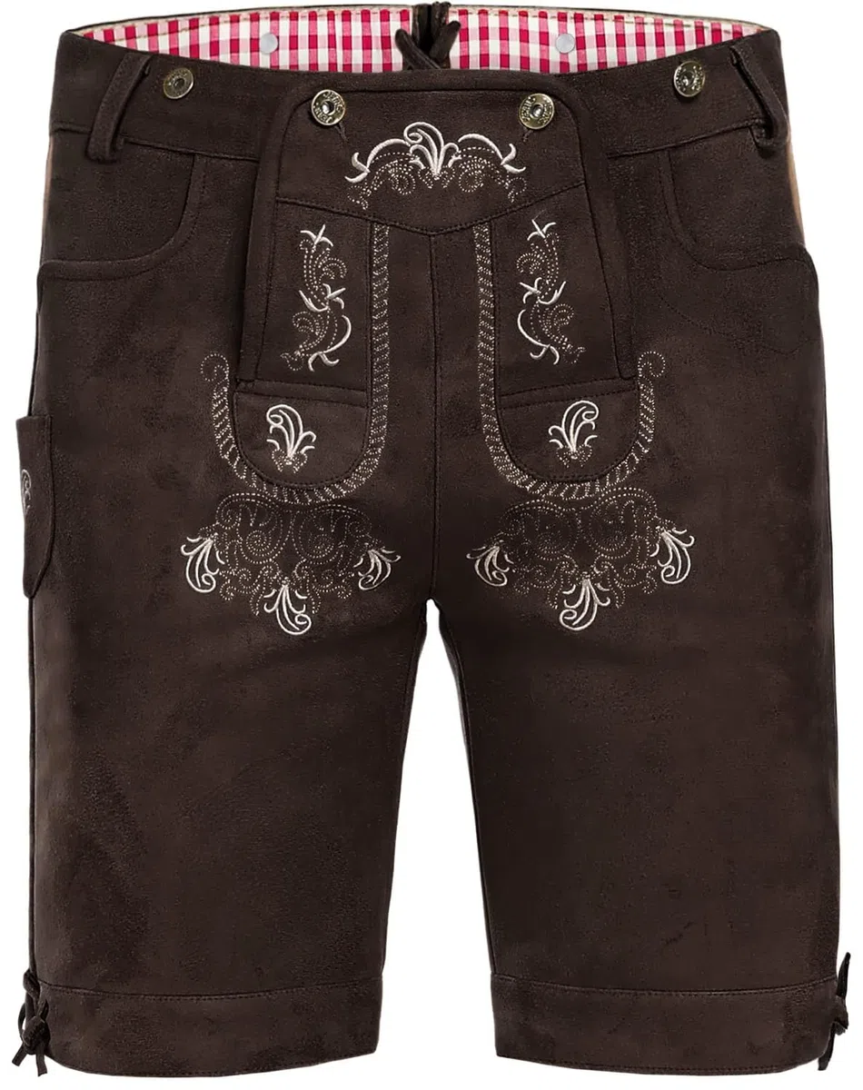 AMZHOTER Lederhose Herren Tracht Oktoberfest Trachtenhose Trachtenlederhosen Kurz Lederhosen Mann Braun bayrische Trachten Hose Trachtenmode mit Hosenträger Hellbraun Dunkelbraun