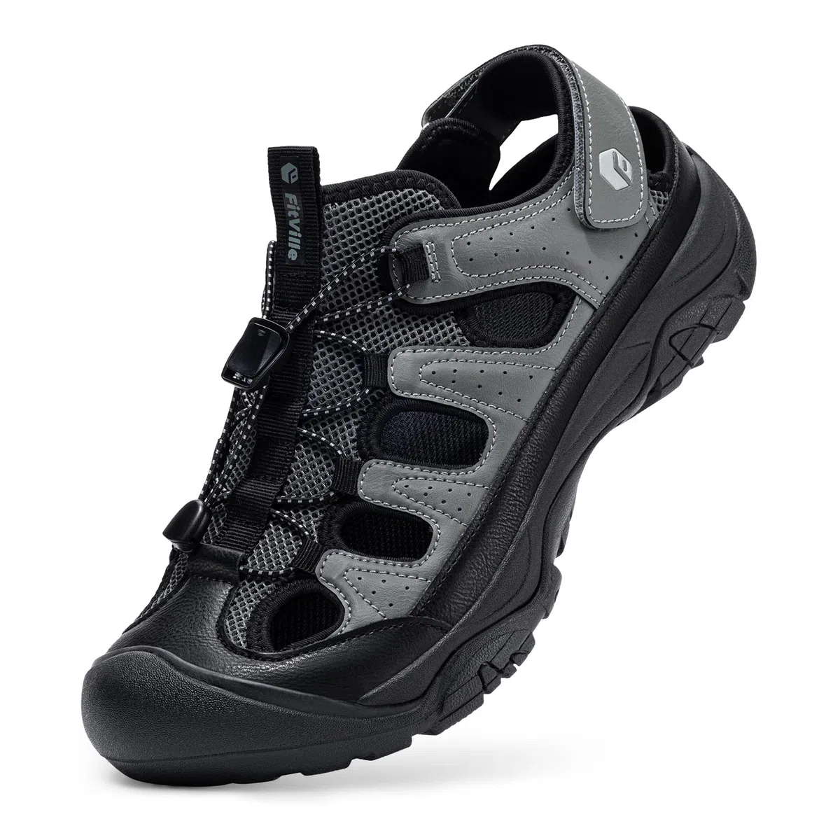 FitVille Weite Sandalen Herren Sommerschuhe Outdoor Sandals Rutschfeste Sportsandalen mit Klettverschluss Geschlossen Slipper Dämpfende Sandaletten Walking Wander Trekking für Breite Füße