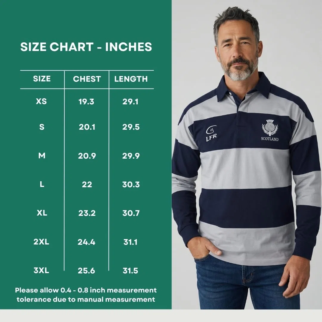 Scotland Crest Long Sleeved Striped Rugby Polo Shirt