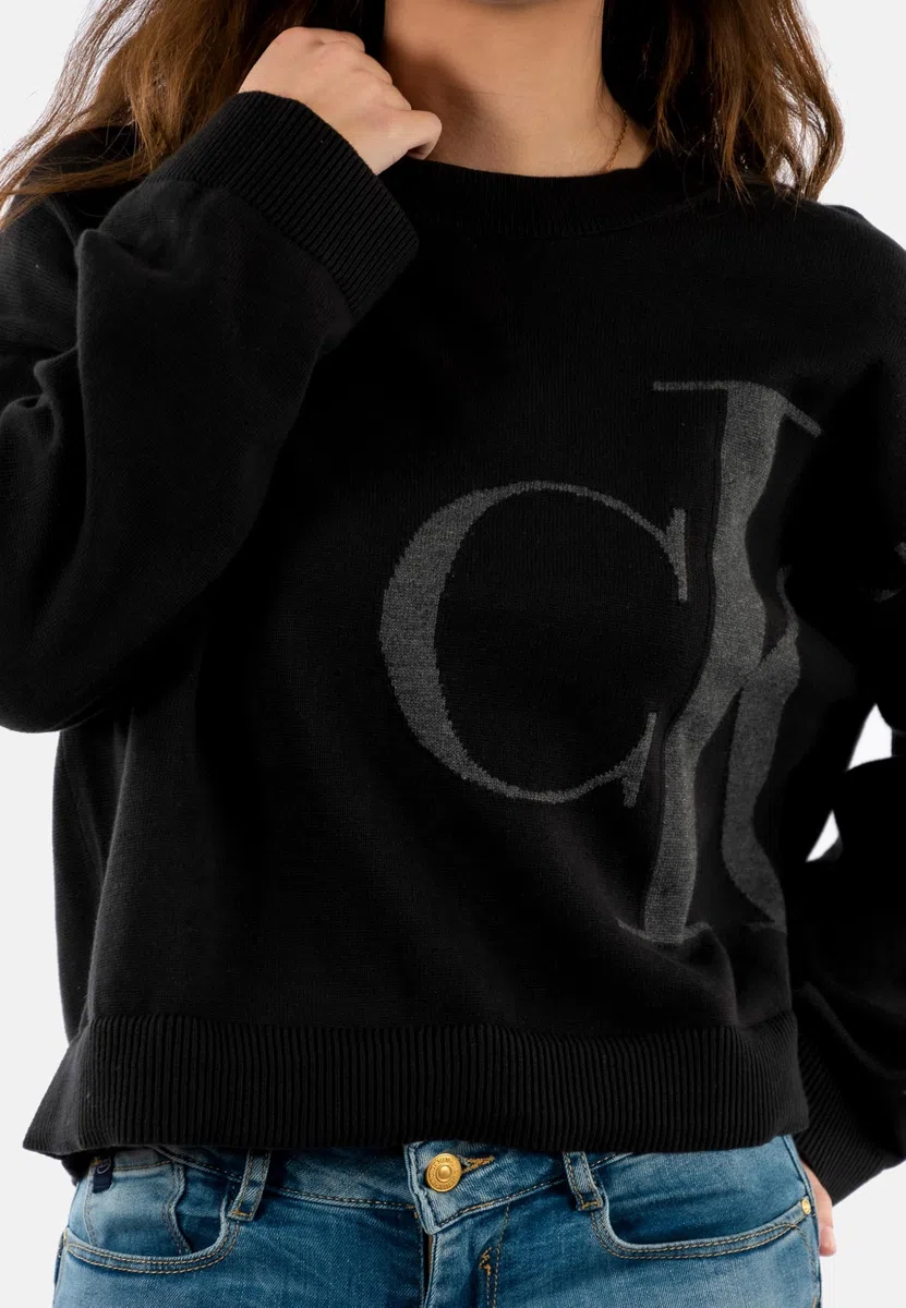 Calvin Klein Damen Long Sleeve Smooth Cotton Ck Jac Lv047e304g Pullover