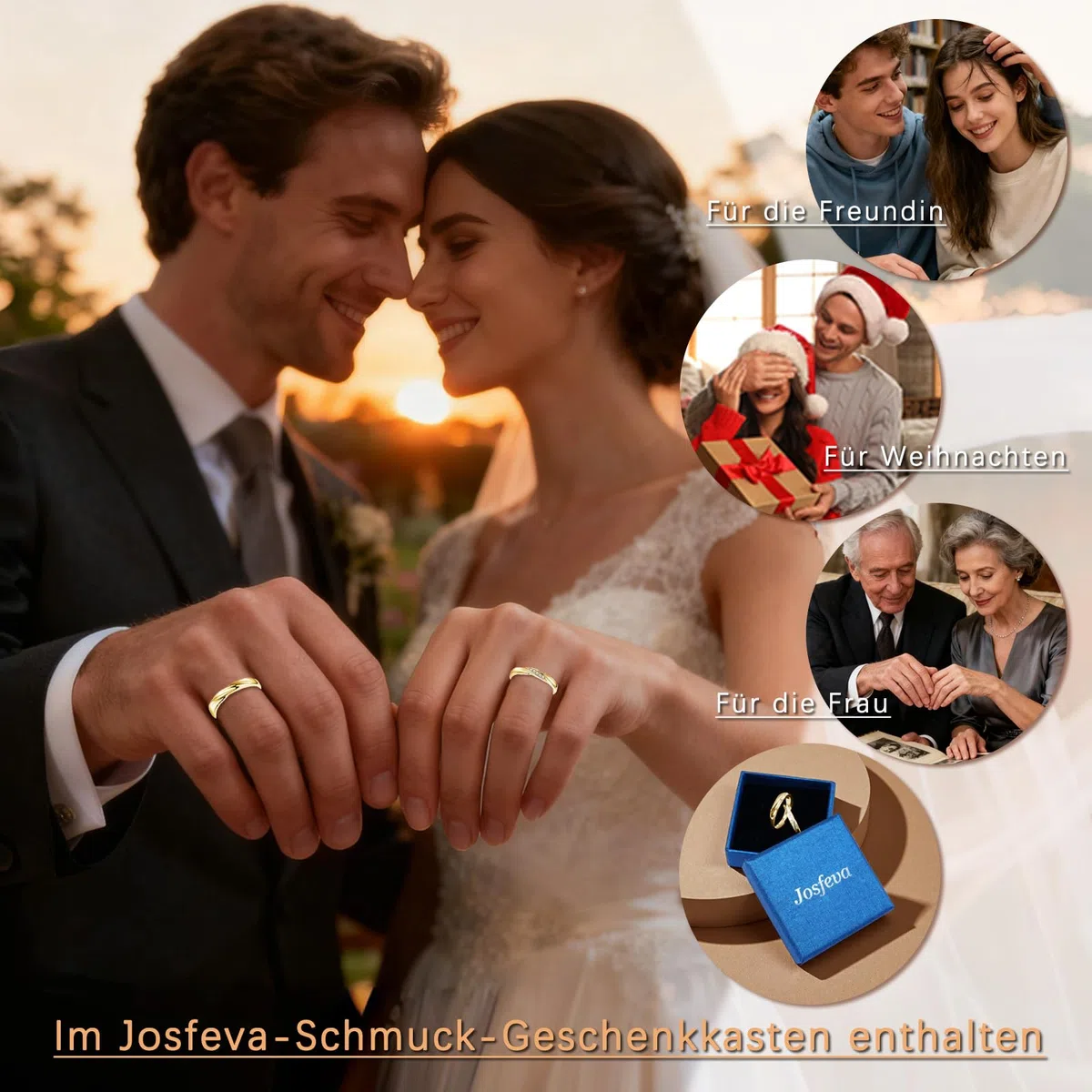 Damen & Herren Trauringe Paare Ringe, 925 Sterling Silber Offen Verstellbar Partnerringe Verlobungsring Hochzeitsring Band Ring mit Weiß Zirkonia, Geschenk für Ehefrau Mann Freundin Freund