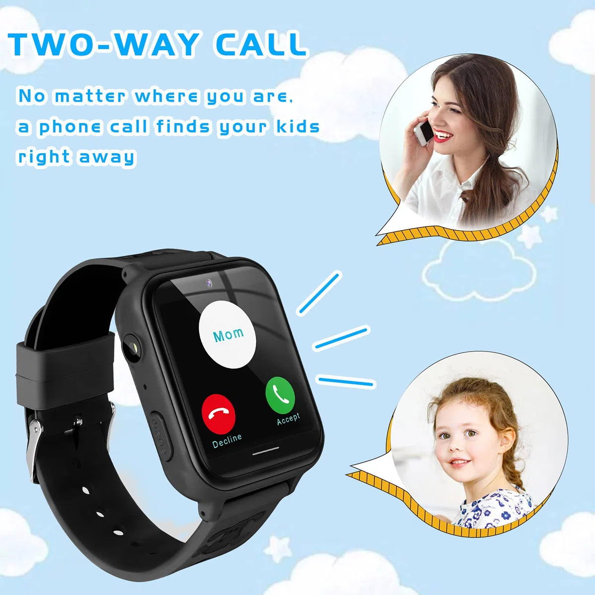 OKYUK 4G Smartwatch Kinder mit Telefon und GPS, Videoanrufe/Voice Chat/SOS/Schulmodus/SMS/Wecker, Kinder Smartwatch mit Schrittzähler Schlafen, Geschenk für Mädchen Junge (A2 Schwarz)