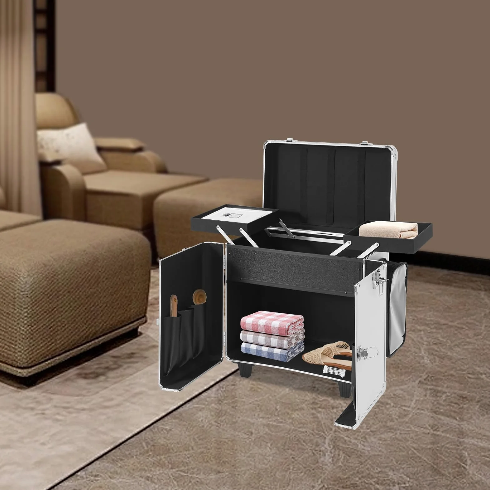 46 x 29 x 42 cm Fußpflegekoffer tragbarer Werkzeugkoffer mobiler Fußpflegekoffer mit Rollen und Schlössern Rollkoffer für Fußpflege und Nageldesign